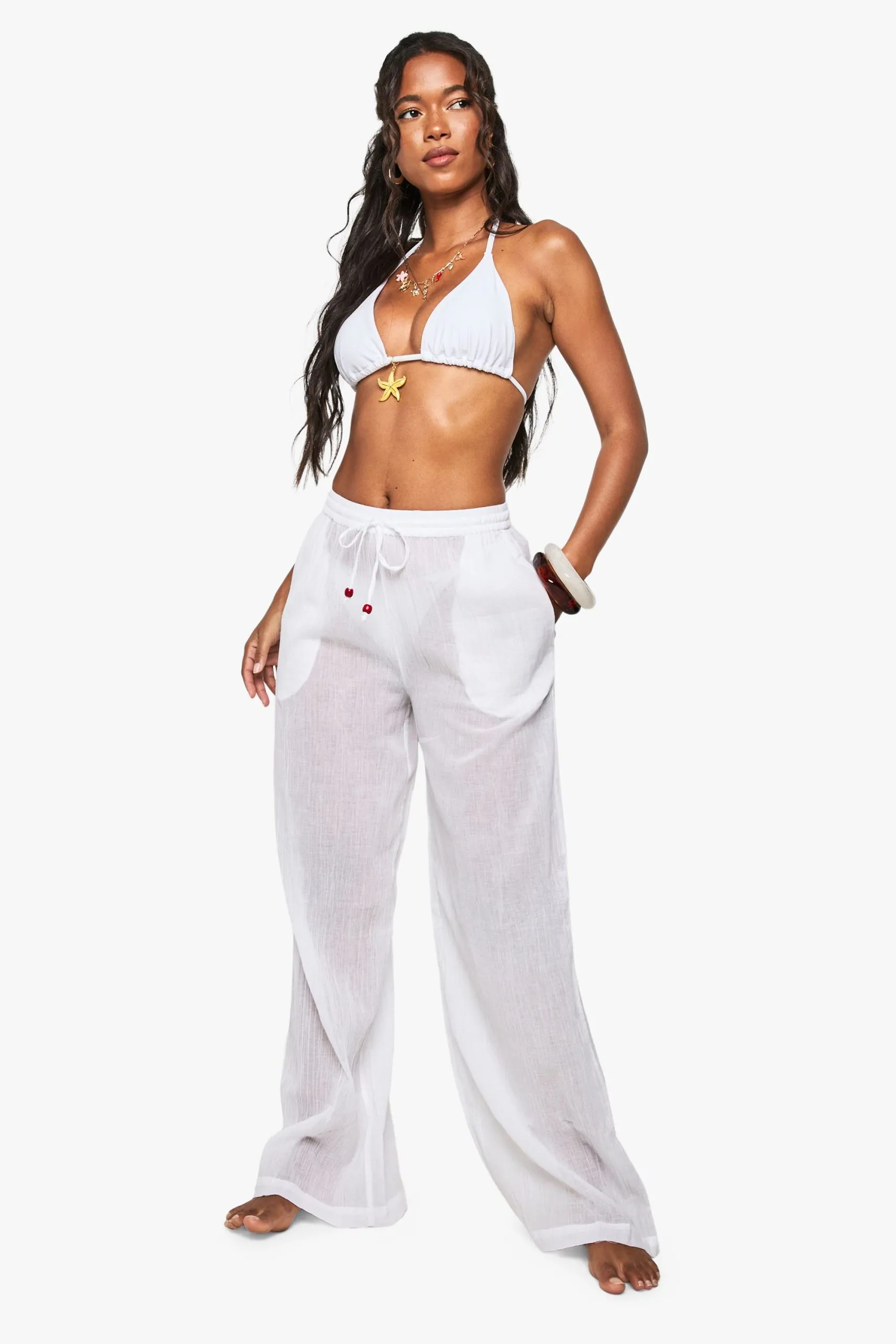 Beaded Cotton Beach Trousers