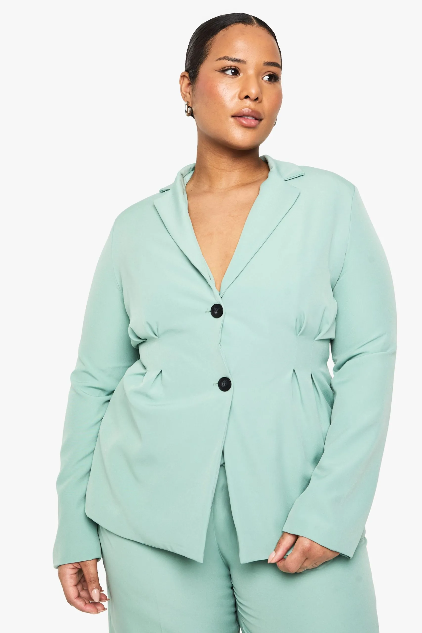 Plus Woven Cinched Waist Blazer