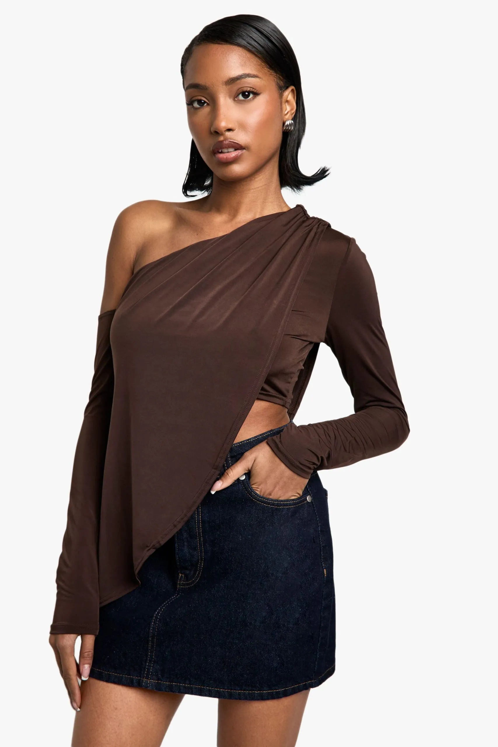 Slinky off Shoulder Asym Hem Top
