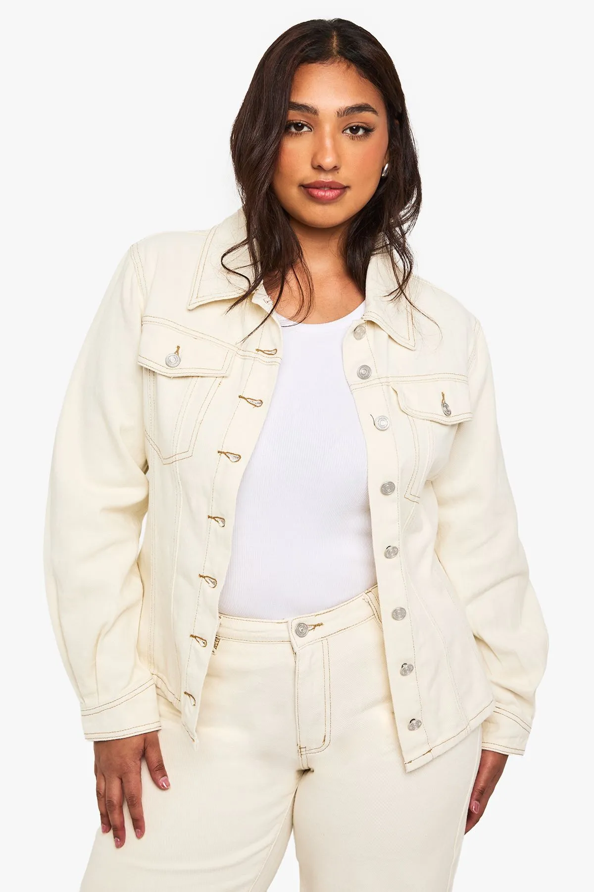 Plus Ecru Denim Oversized Denim Jacket