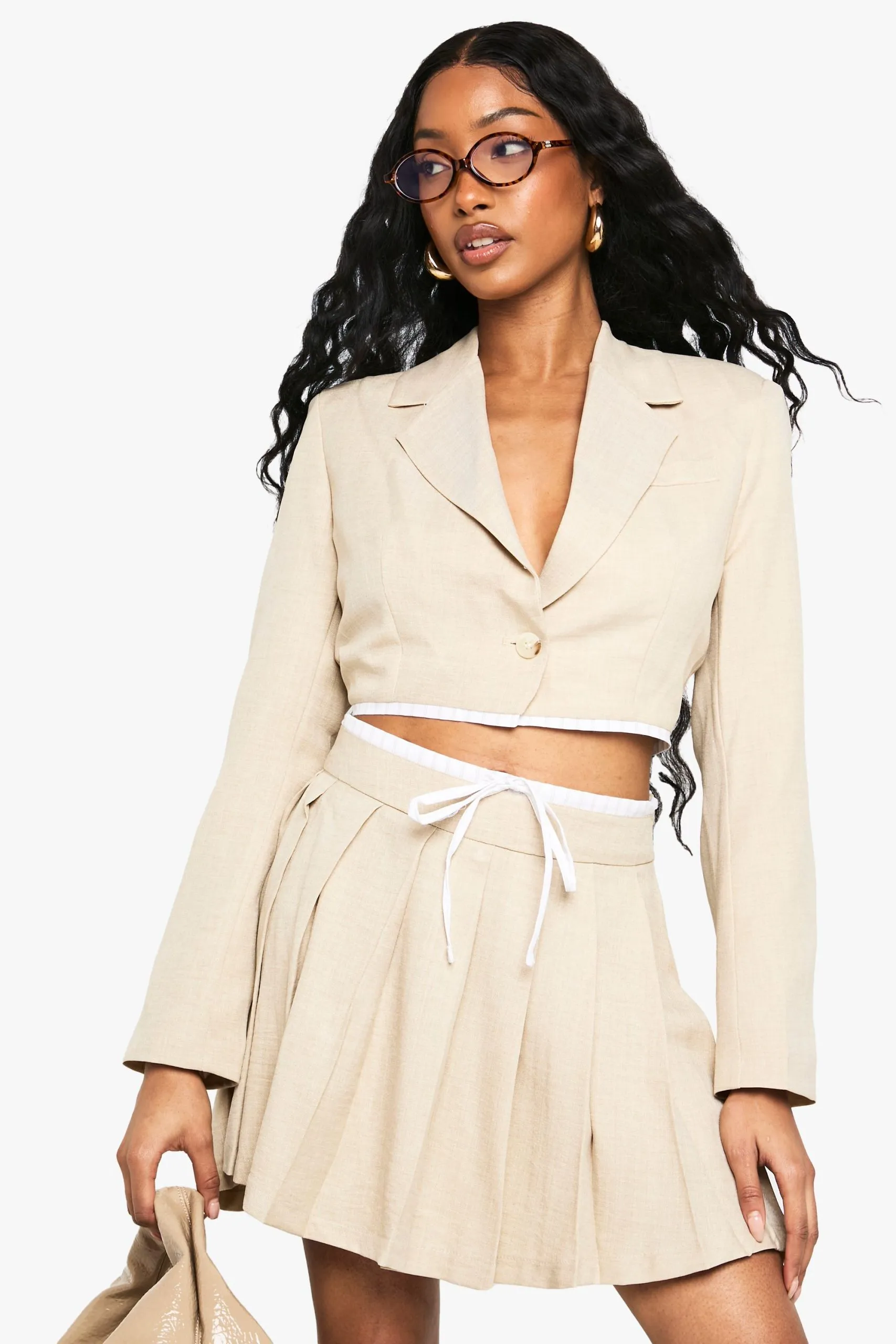 Tailored Woven Pleated Mini Skirt