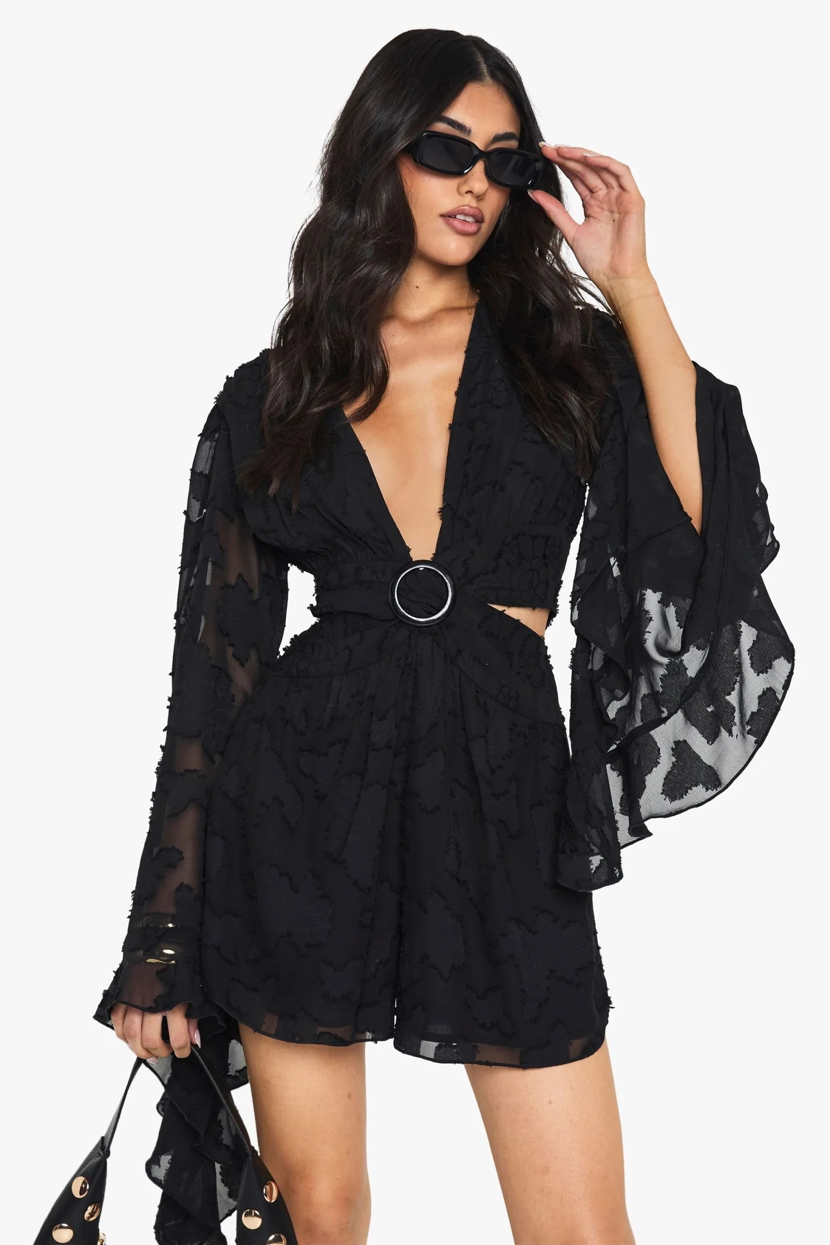 Burnout Floral Wide Sleeve Playsuit