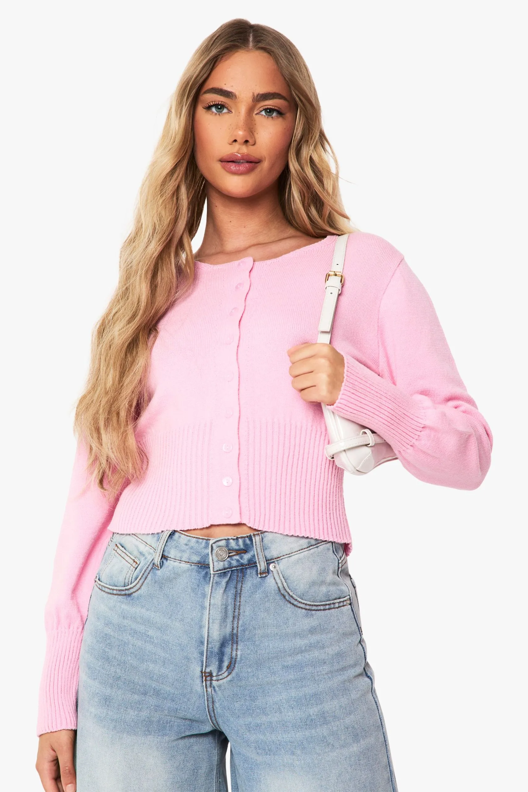 Cinched Waist Crew Neck Knitted Cardigan