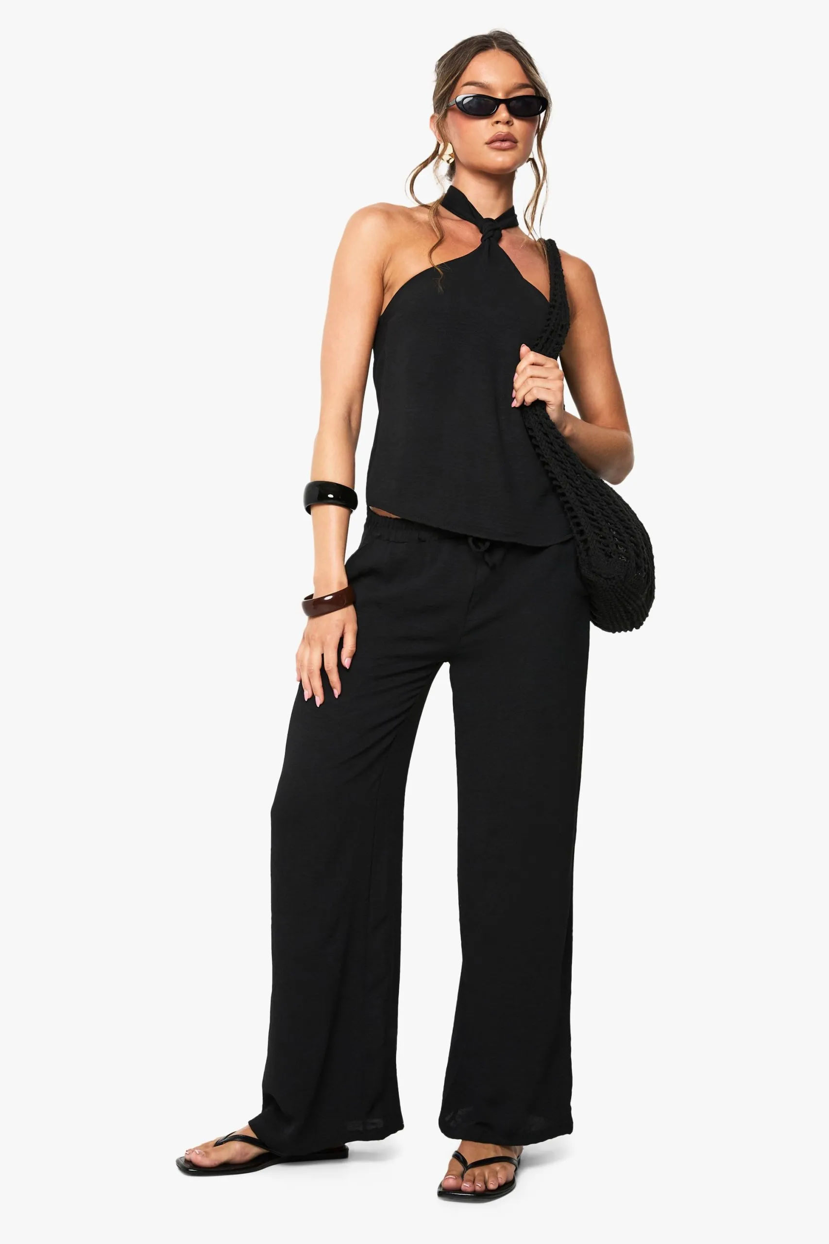 Woven Hammered Wide Leg Trousers