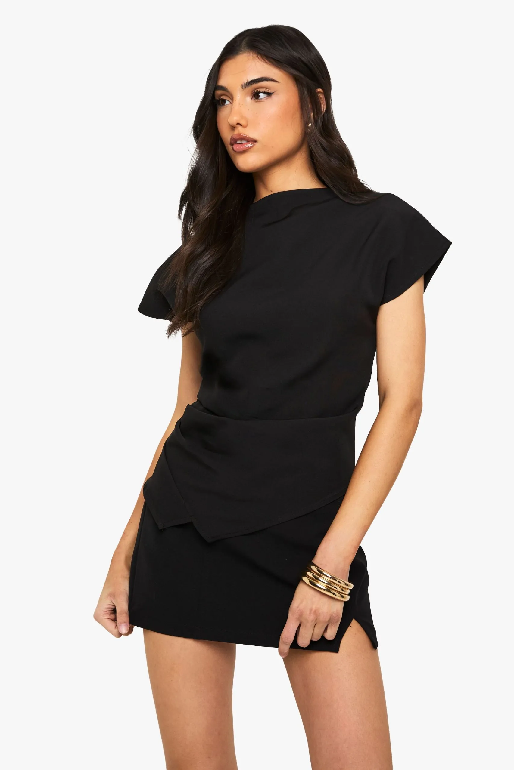 Woven  Ruched Side Split Top