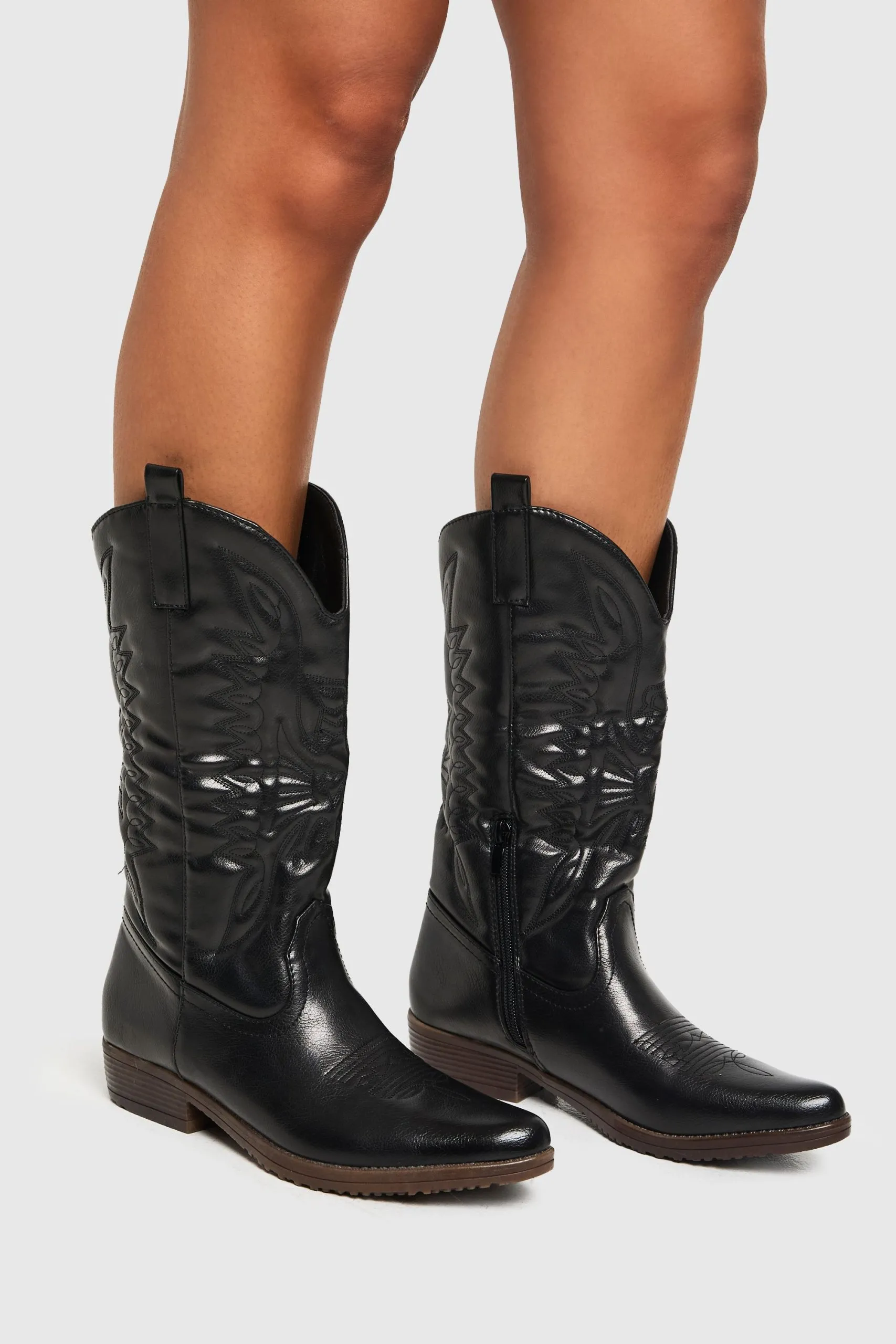 Contrast Sole Calf High Western Boots