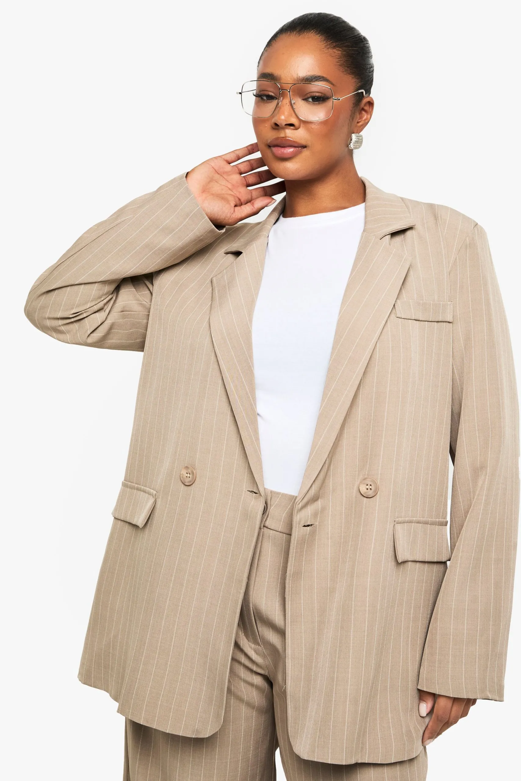 Plus Pinstripe Oversized Blazer