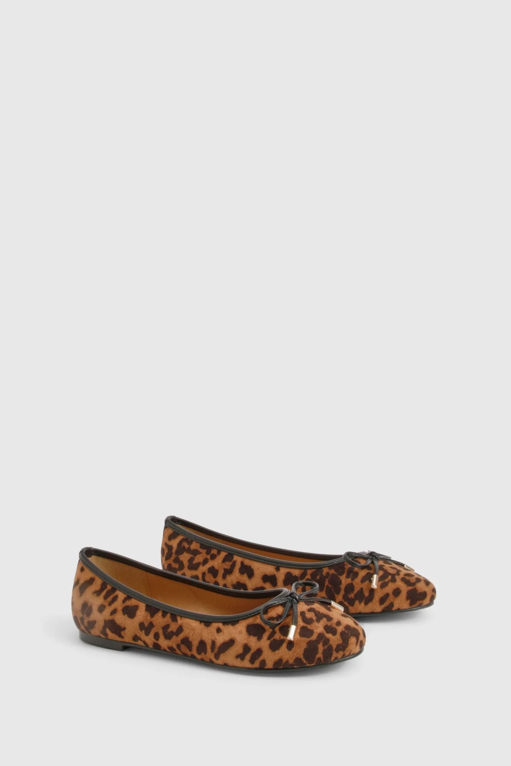 Wide Fit Leopard Print Bow Ballet Pumps