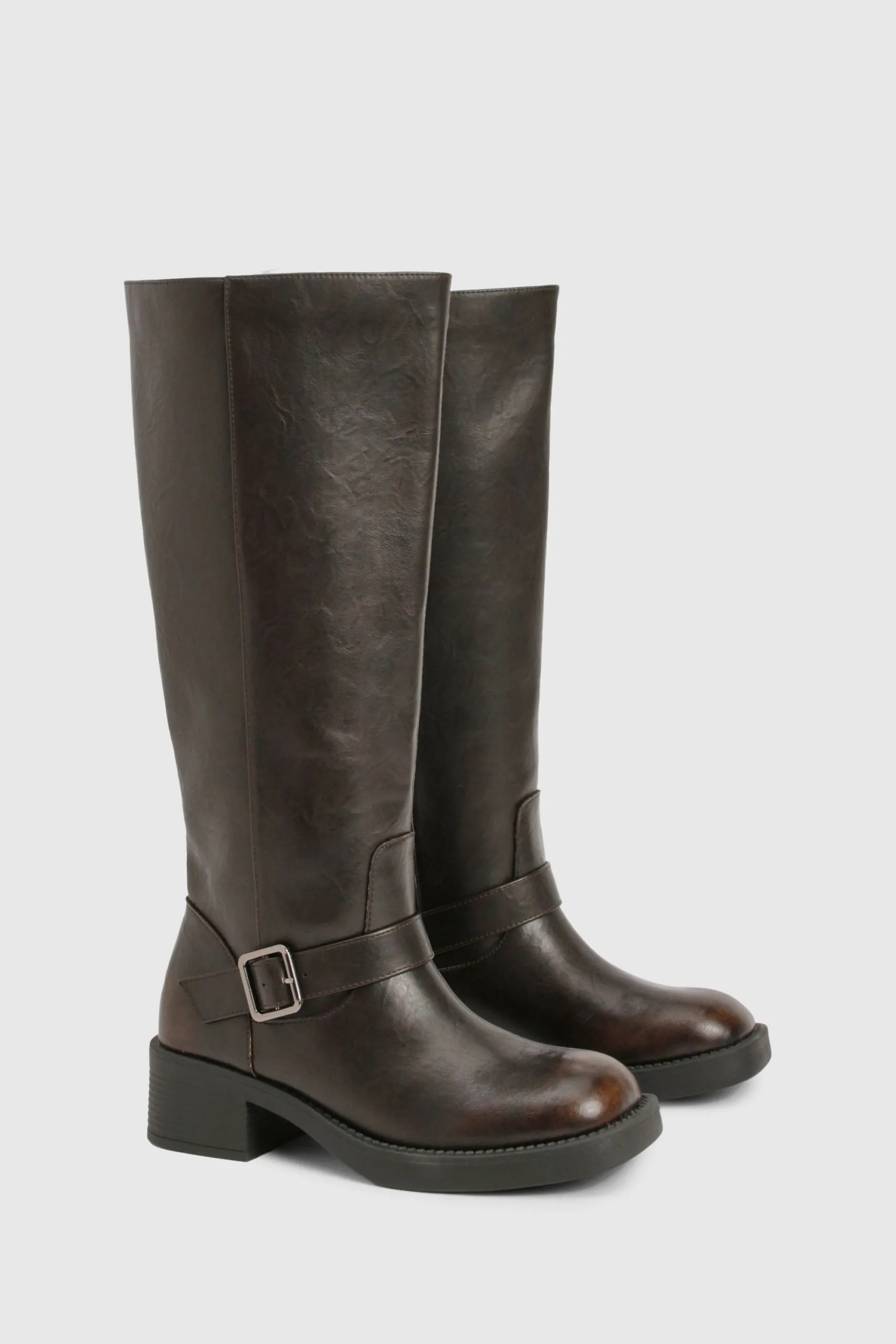 Wide Fit Buckle Detail Knee High Boots