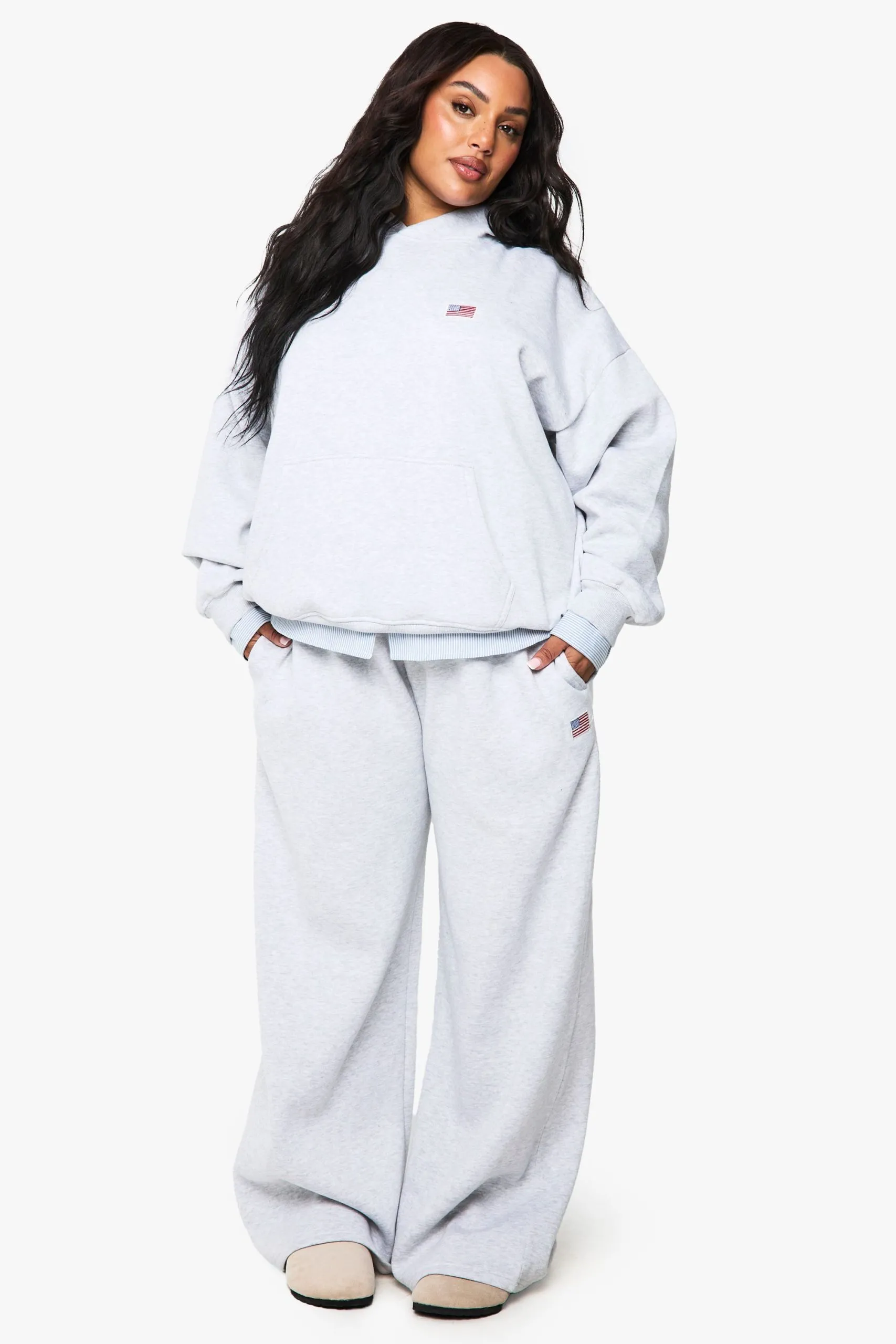 Usa Flag Embroided Oversized Wide Leg Jogger