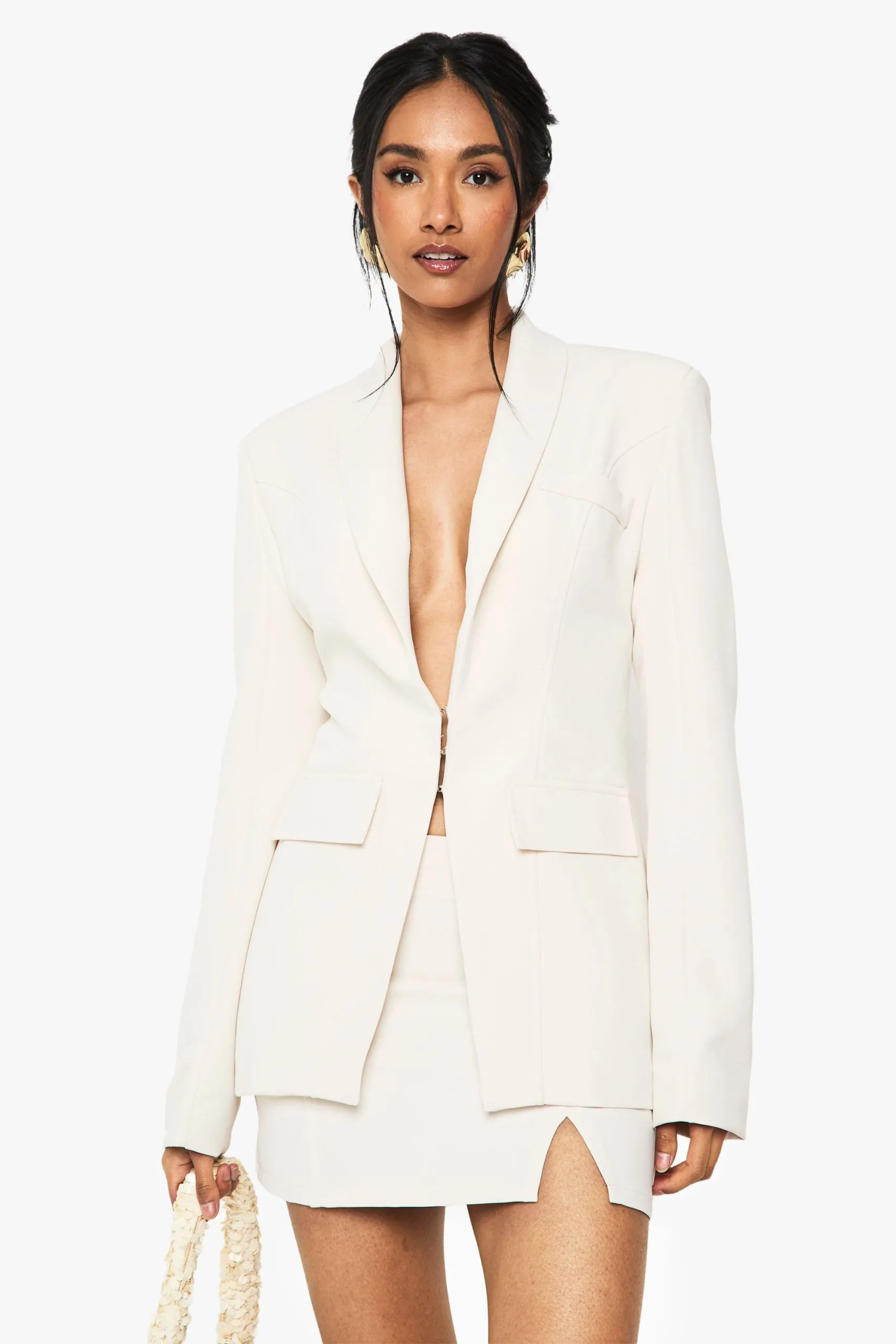 Seam Detail Plunge Front Fitted Blazer