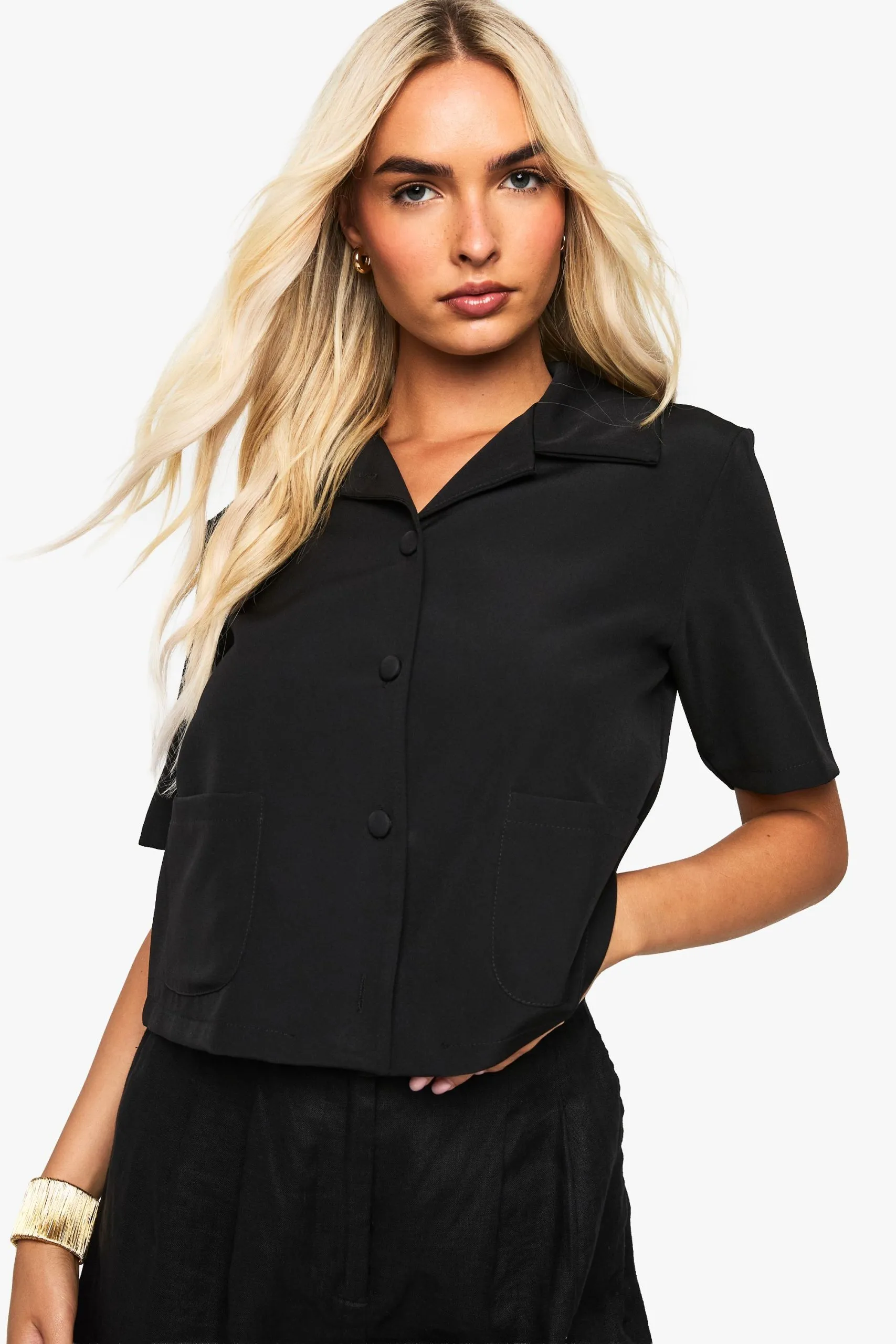 Woven Boxy Crop Shirt