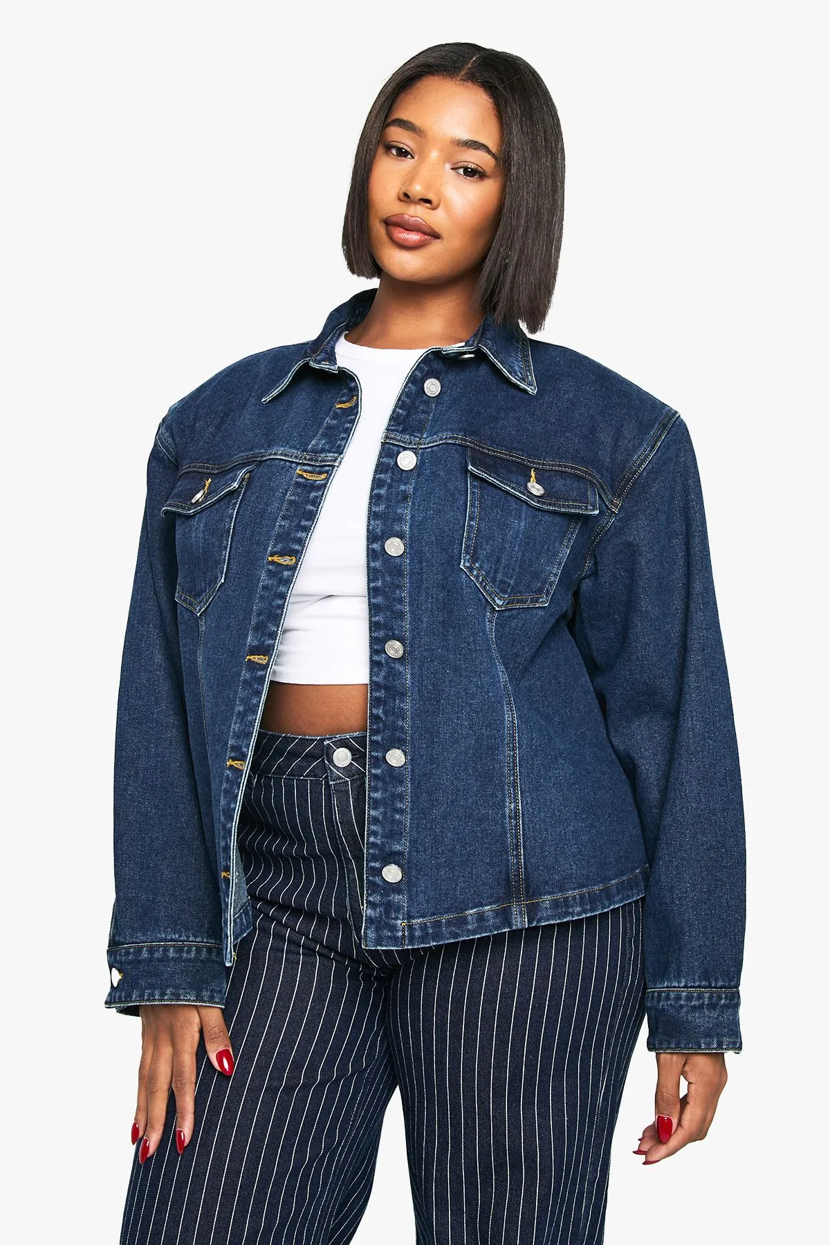 Plus Shoulder Pad Detail Denim Jacket