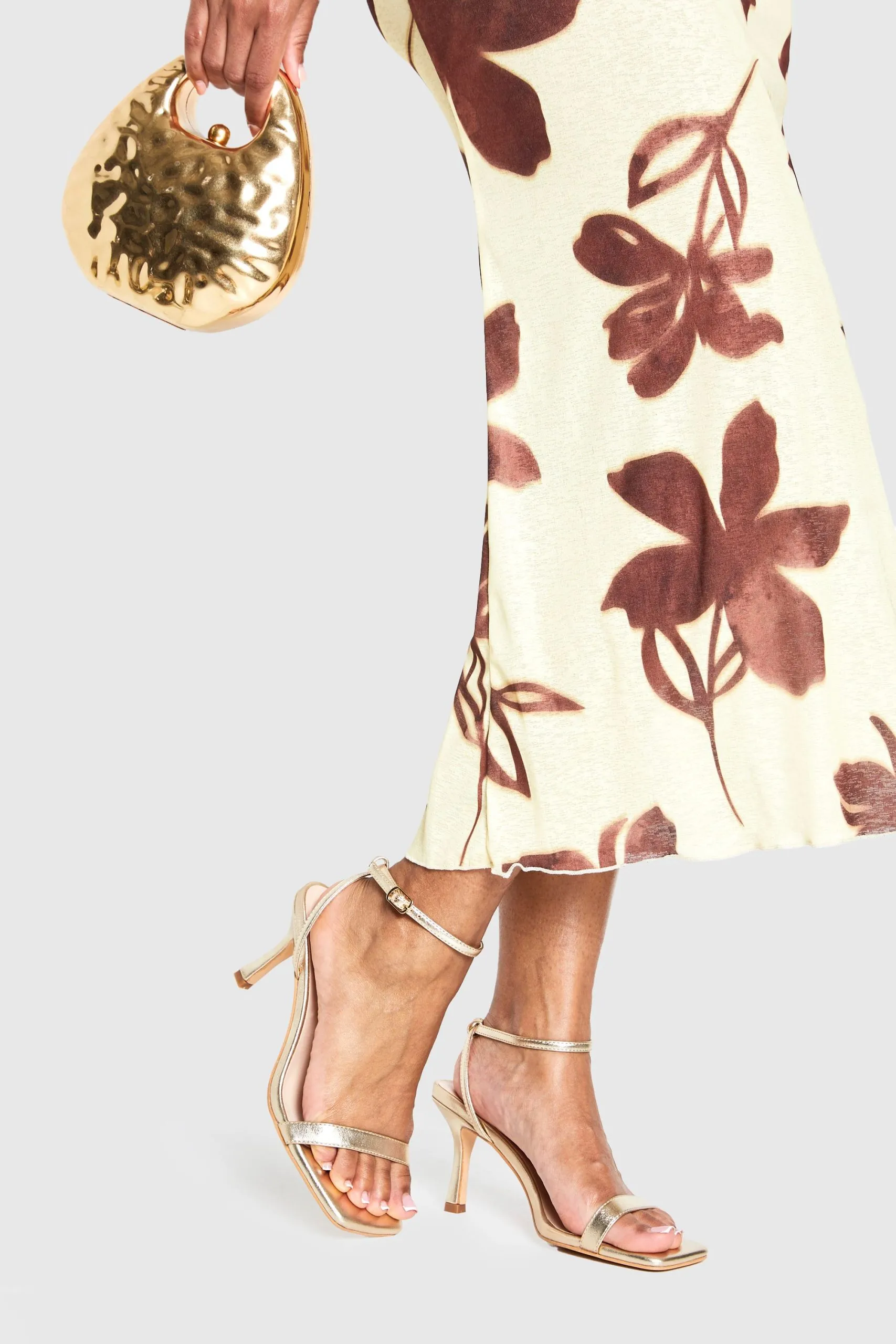 Wide Fit Metallic Mid Height 2 Part Heels