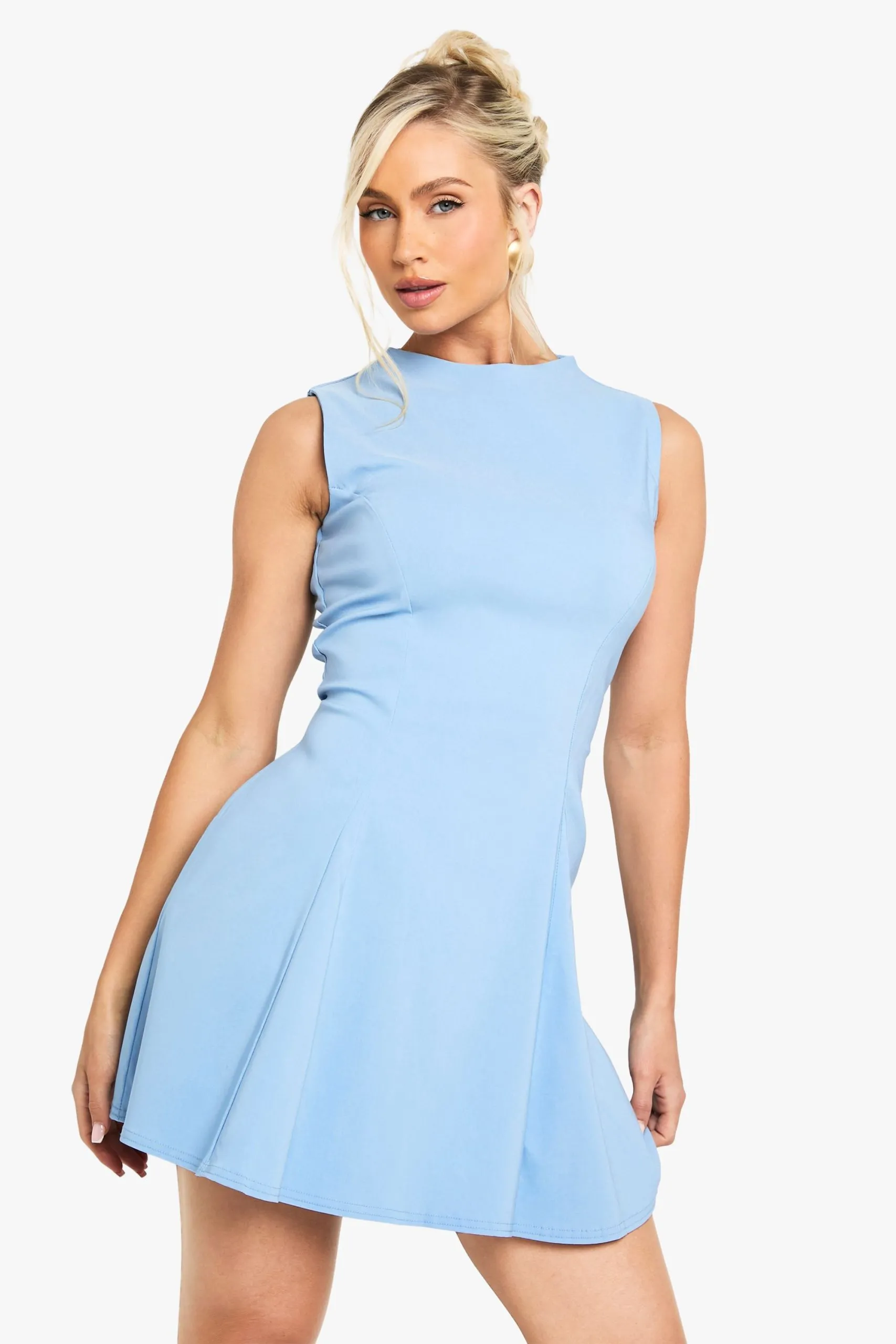Bengaline High Neck Skater Dress