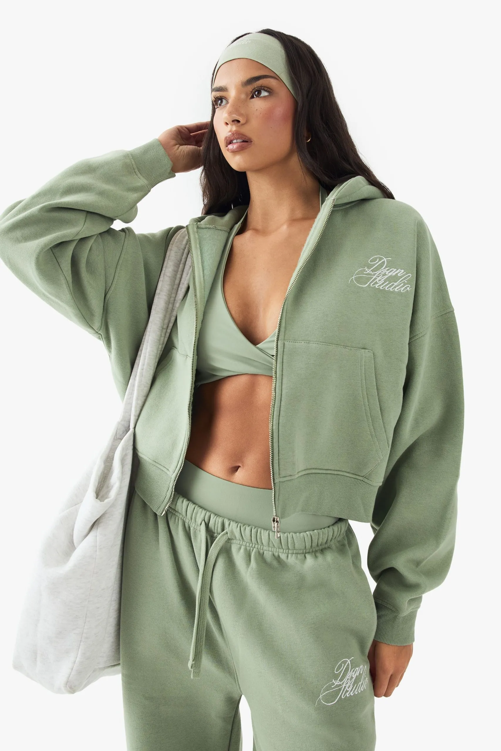 DSGN Studio Embroidered Boxy Zip Through Hoodie