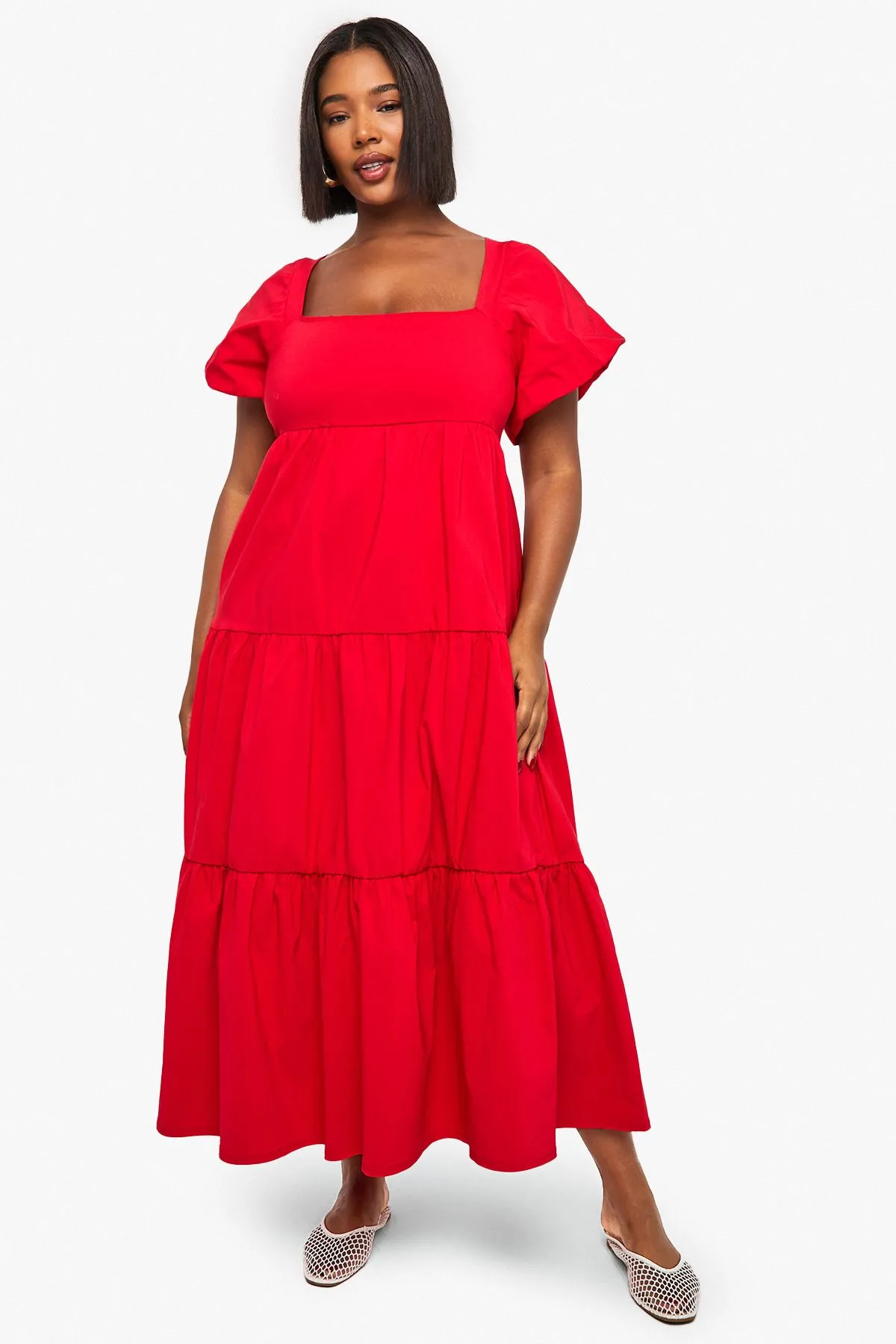 Plus Tiered Puff Sleeve Midaxi Smock Dress