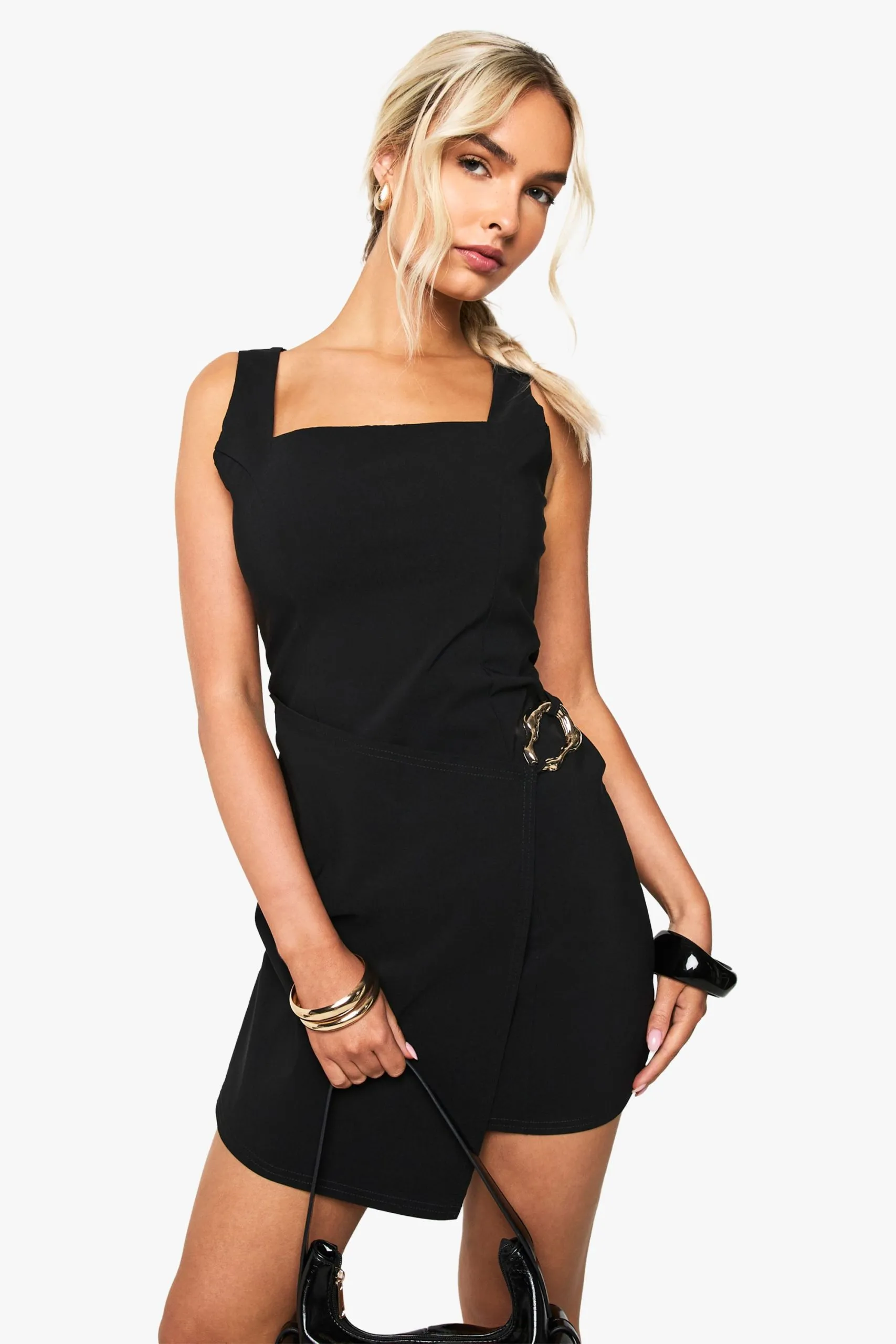 Bengaline Gold Trim Wrap Mini Dress