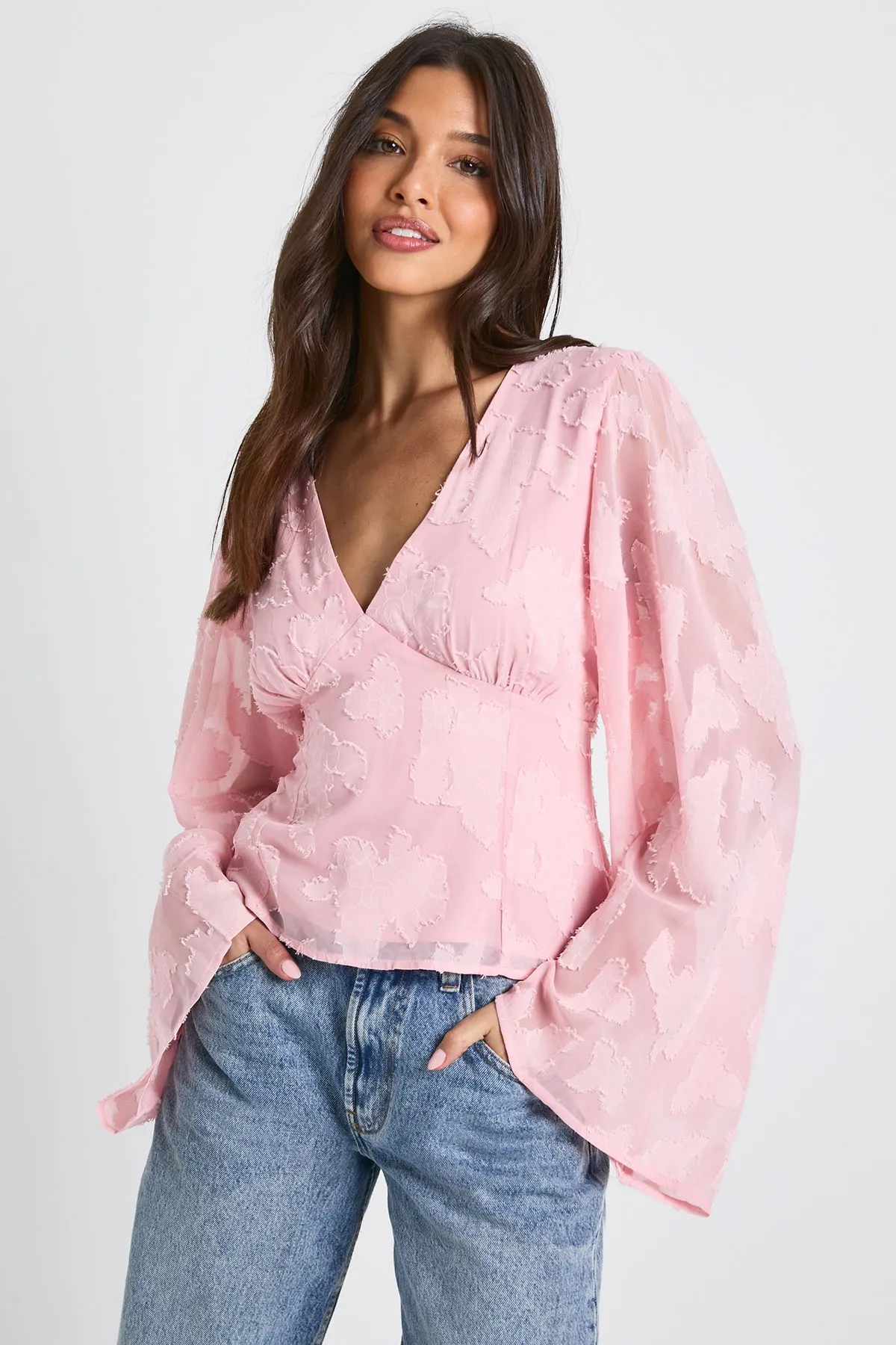 Burnout Floral Angel Sleeve Blouse