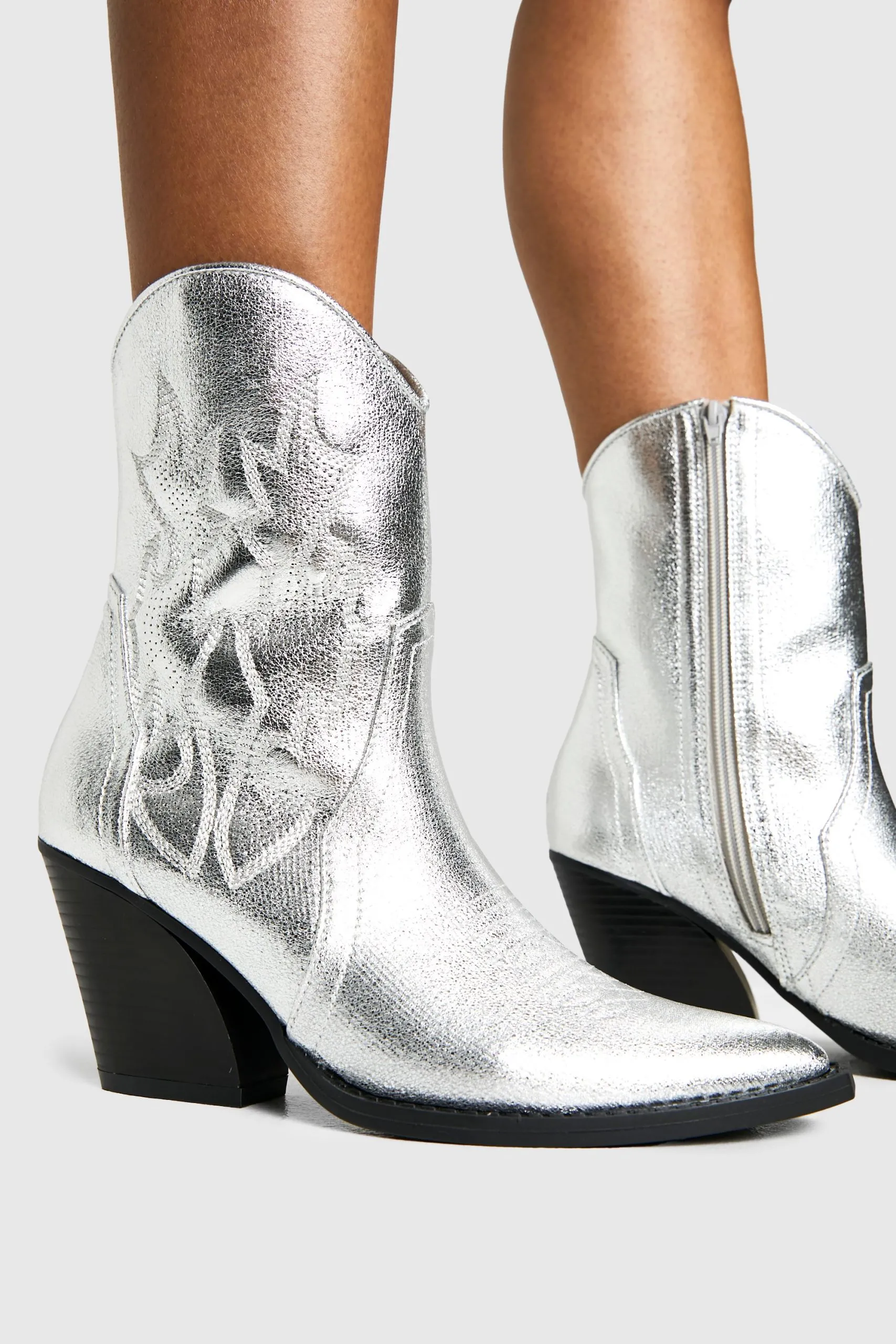 Metallic Western Cowboy Calf Height Boots