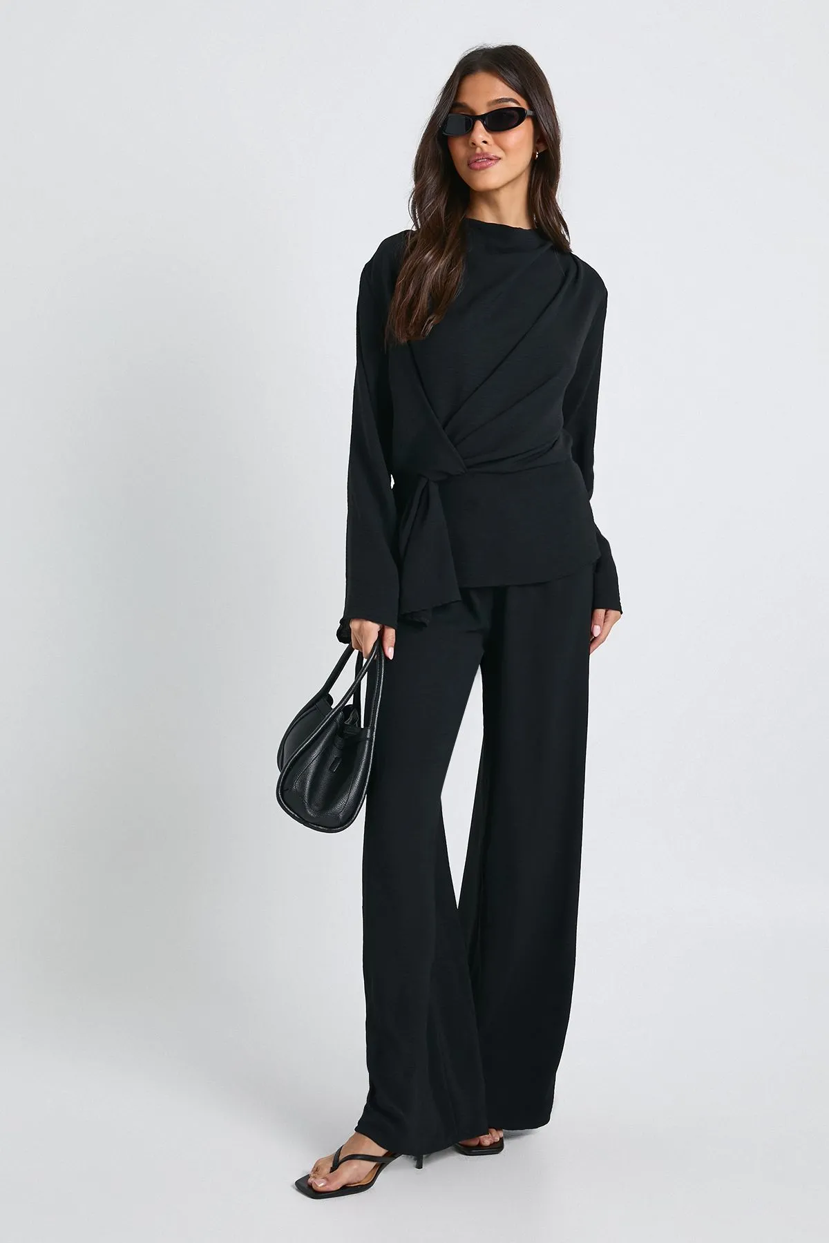 Woven Drape Long Sleeve Blouse & Trouser Co-Ord