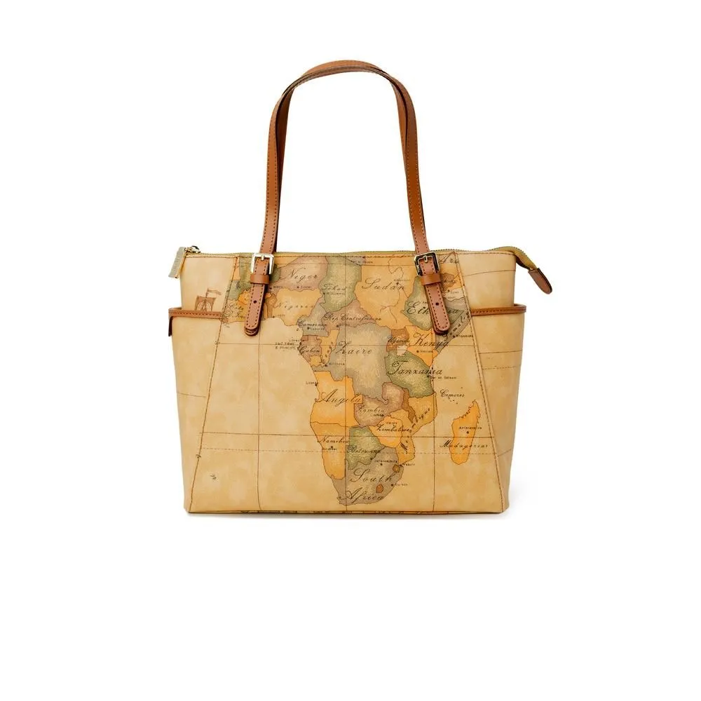 Geo Tote Bag World Map Design- Beige