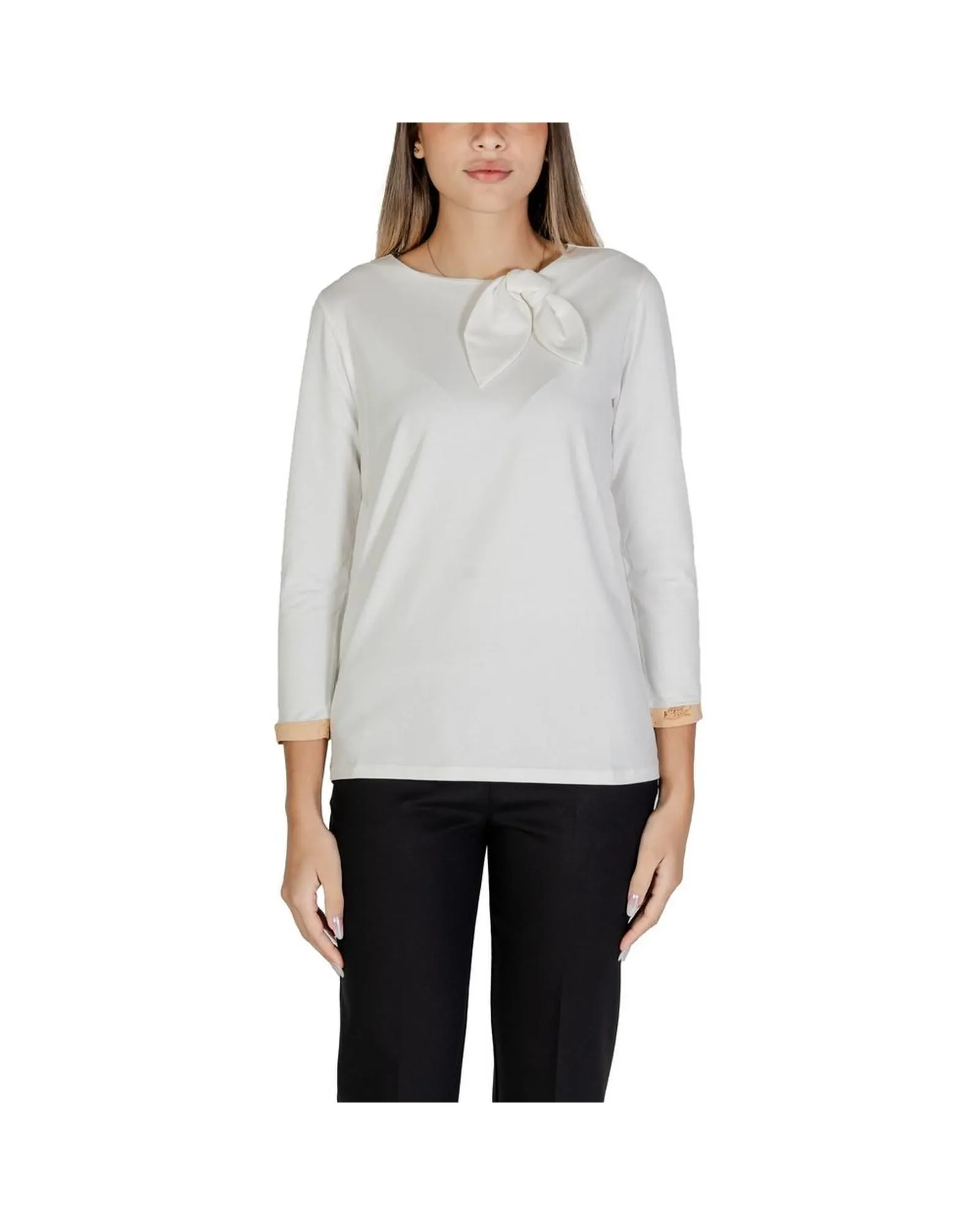 Bow Detail 34 Sleeve Top Women - White Knitwear
