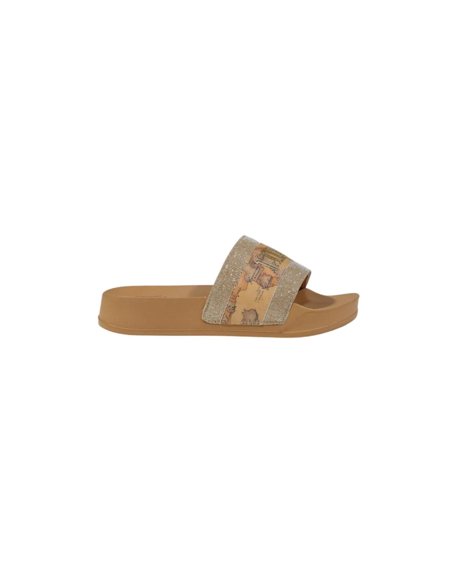 World Map Print Slides- Beige Slippers