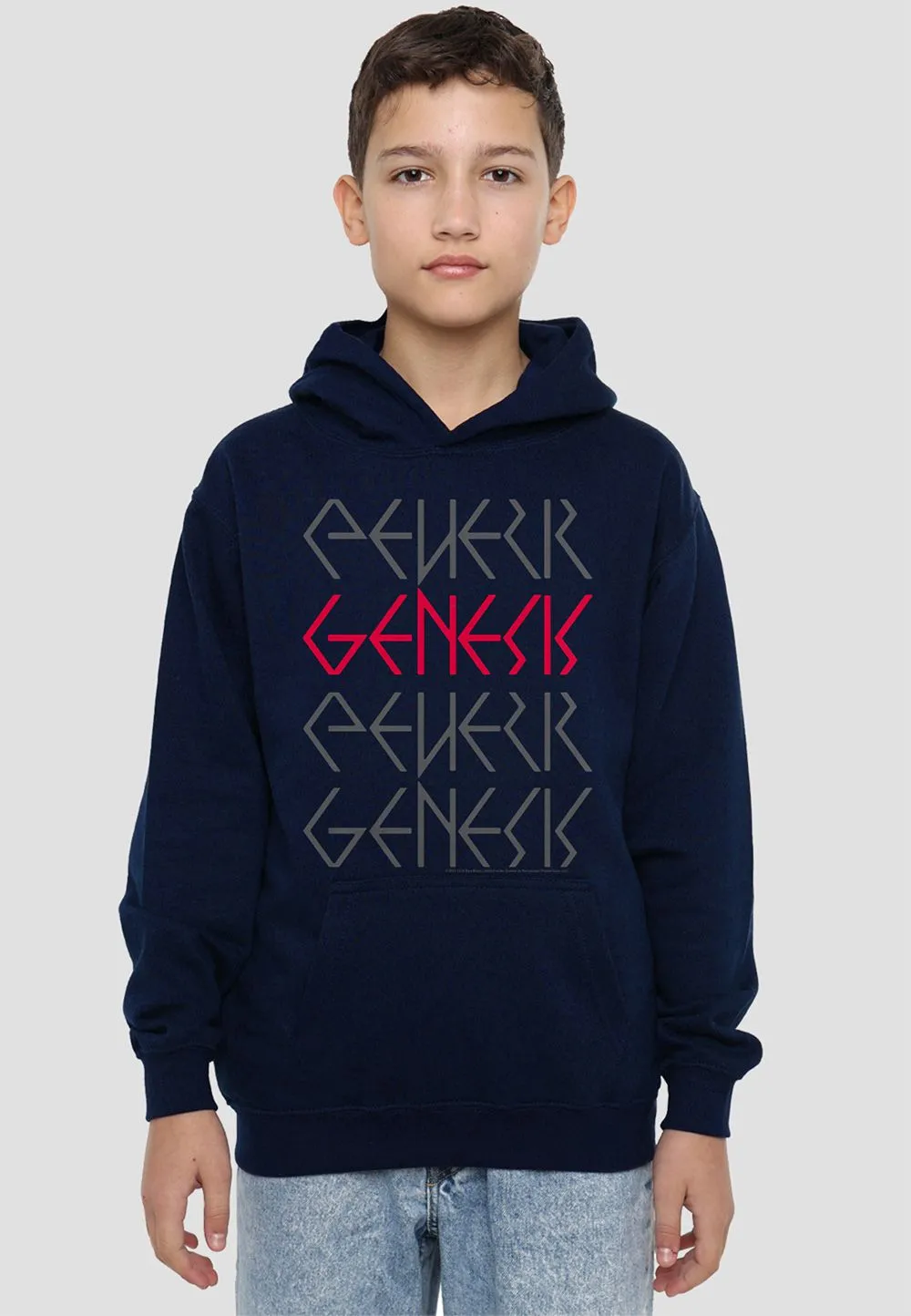 Genesis Logo Repeat Youth Kids Pull-Over Hoodie, Navy