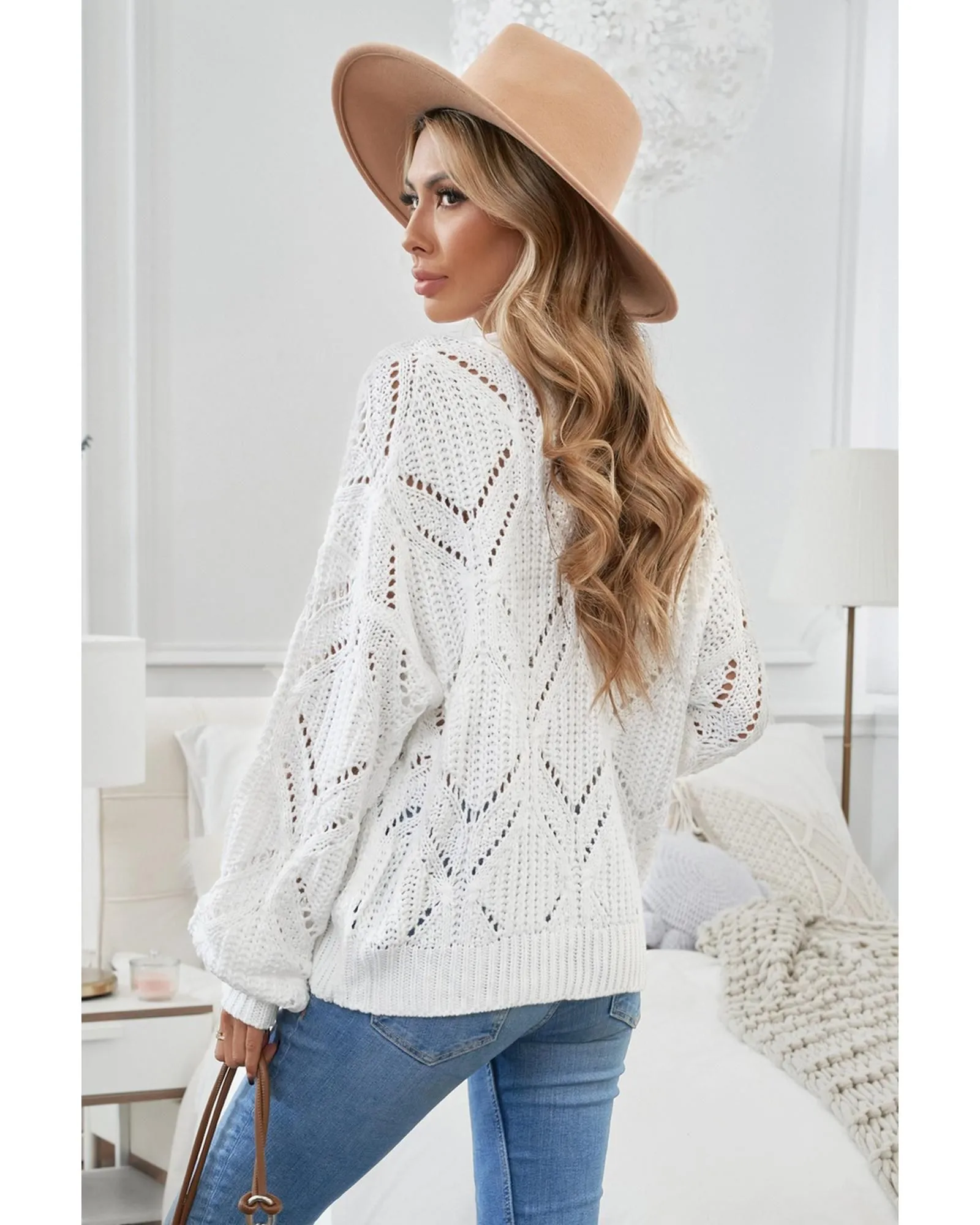 Balloon Sleeve Textured Knit Sweater