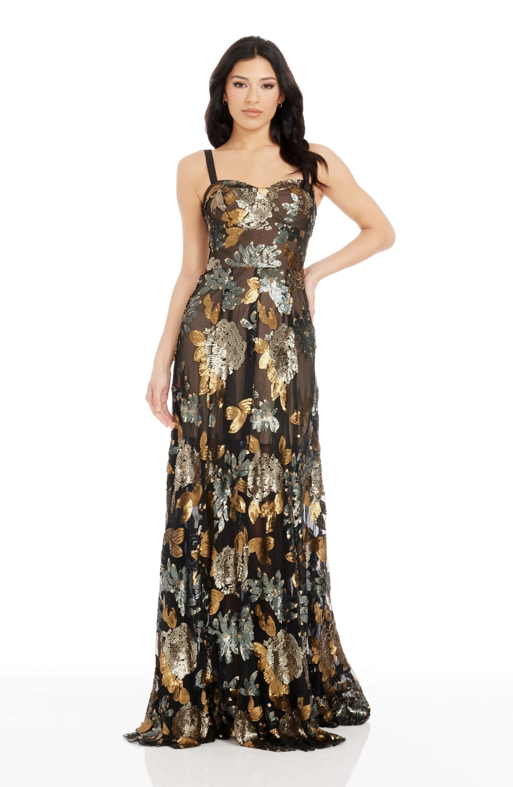 Anabel Sweetheart Bustier Sequin Maxi Dress Floral