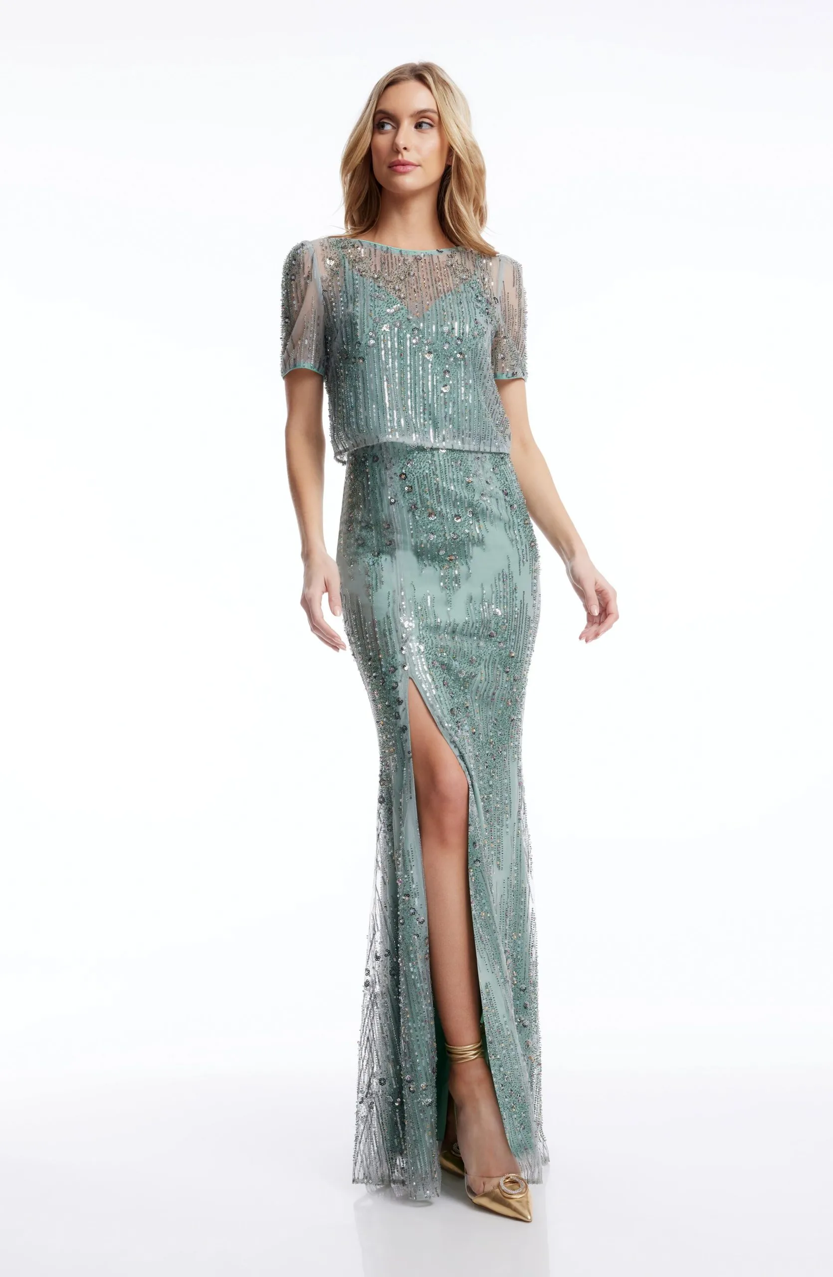 Amanda Short Sleeve Mermaid Gown Sequin