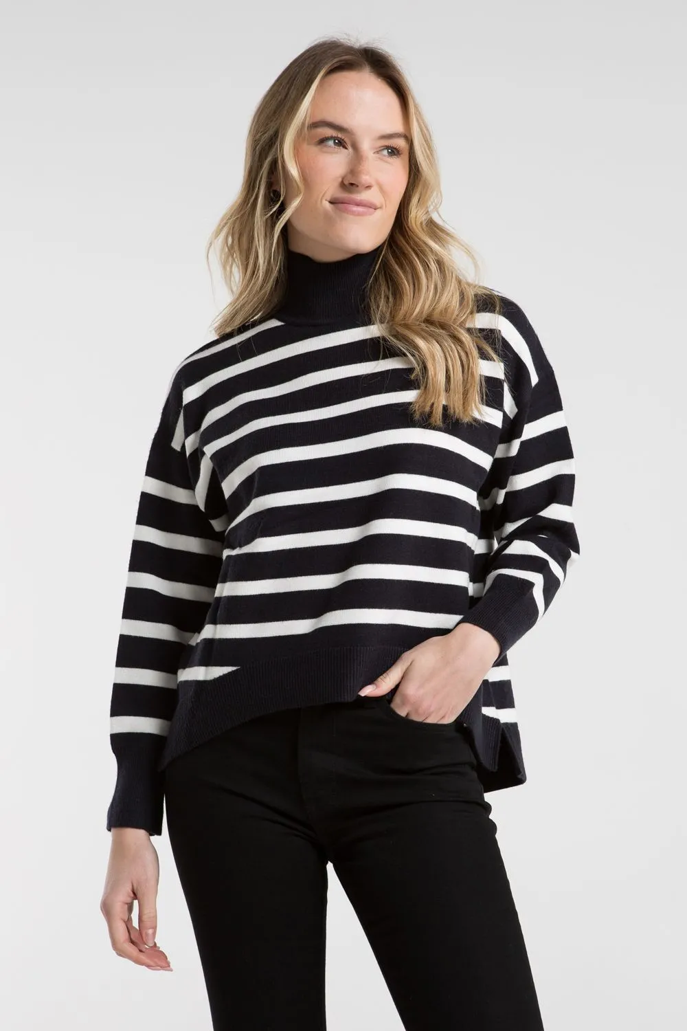 Oversized High Neck Striped Jumper