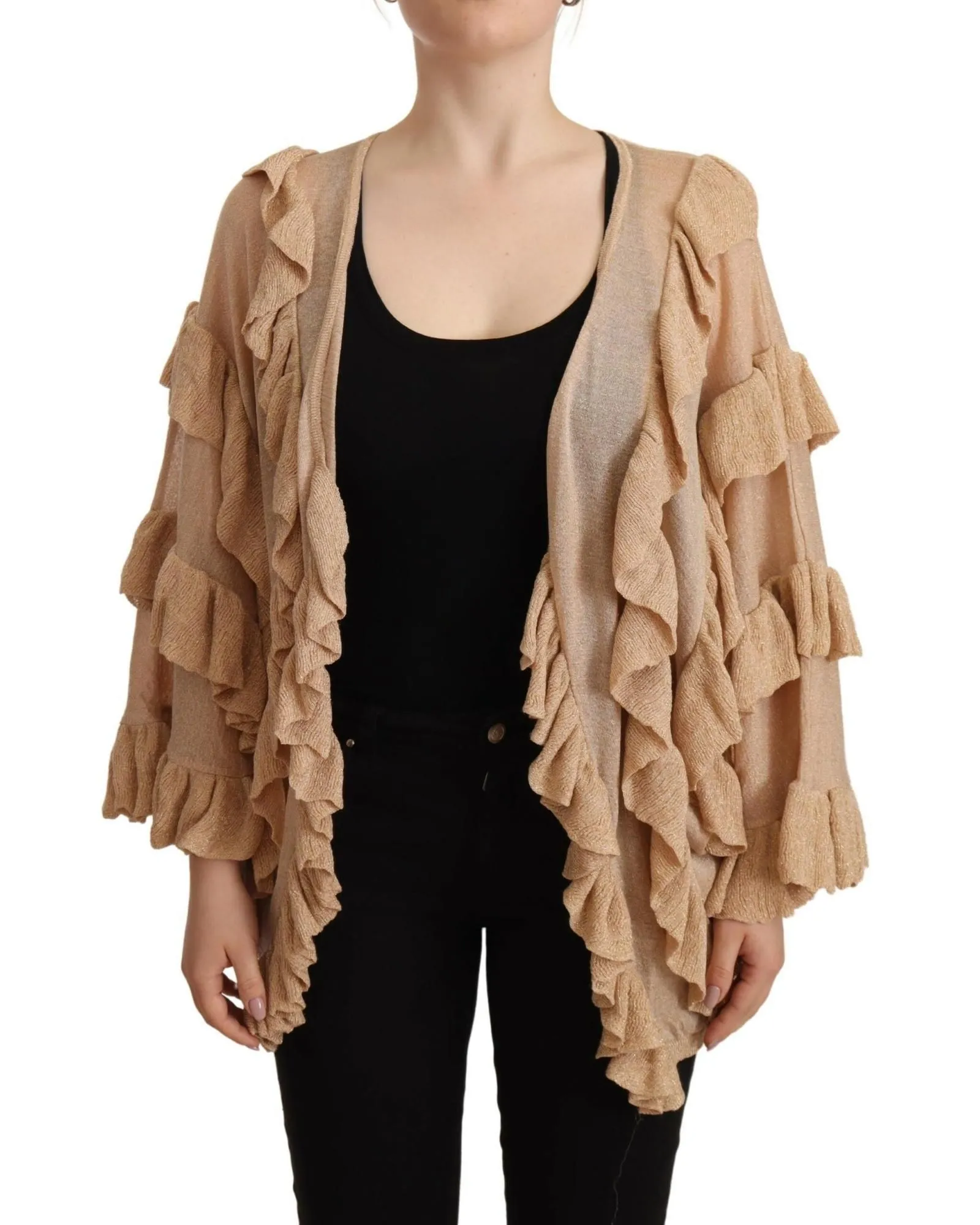 34 Sleeve Ruffled Cardigan- Beige Sweaters