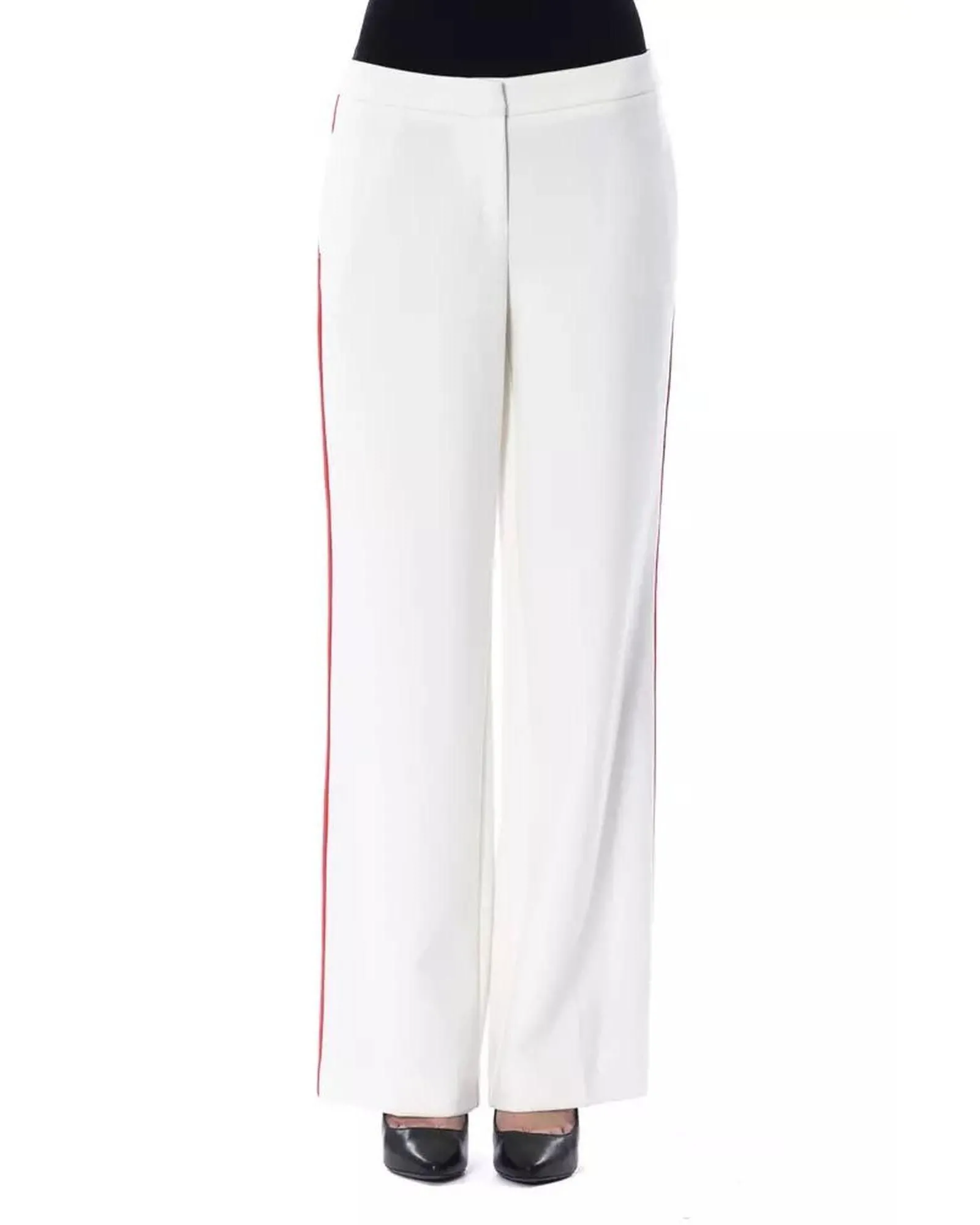 Wide Leg Pants Red Side Stripe- White Jeans