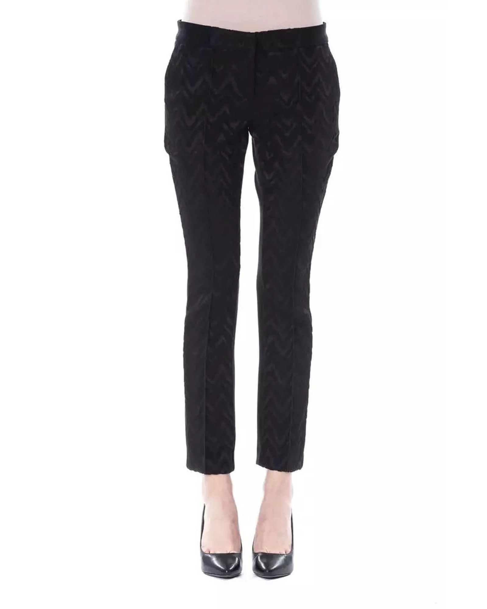 Zigzag Pattern Cropped Trousers- Black Jeans