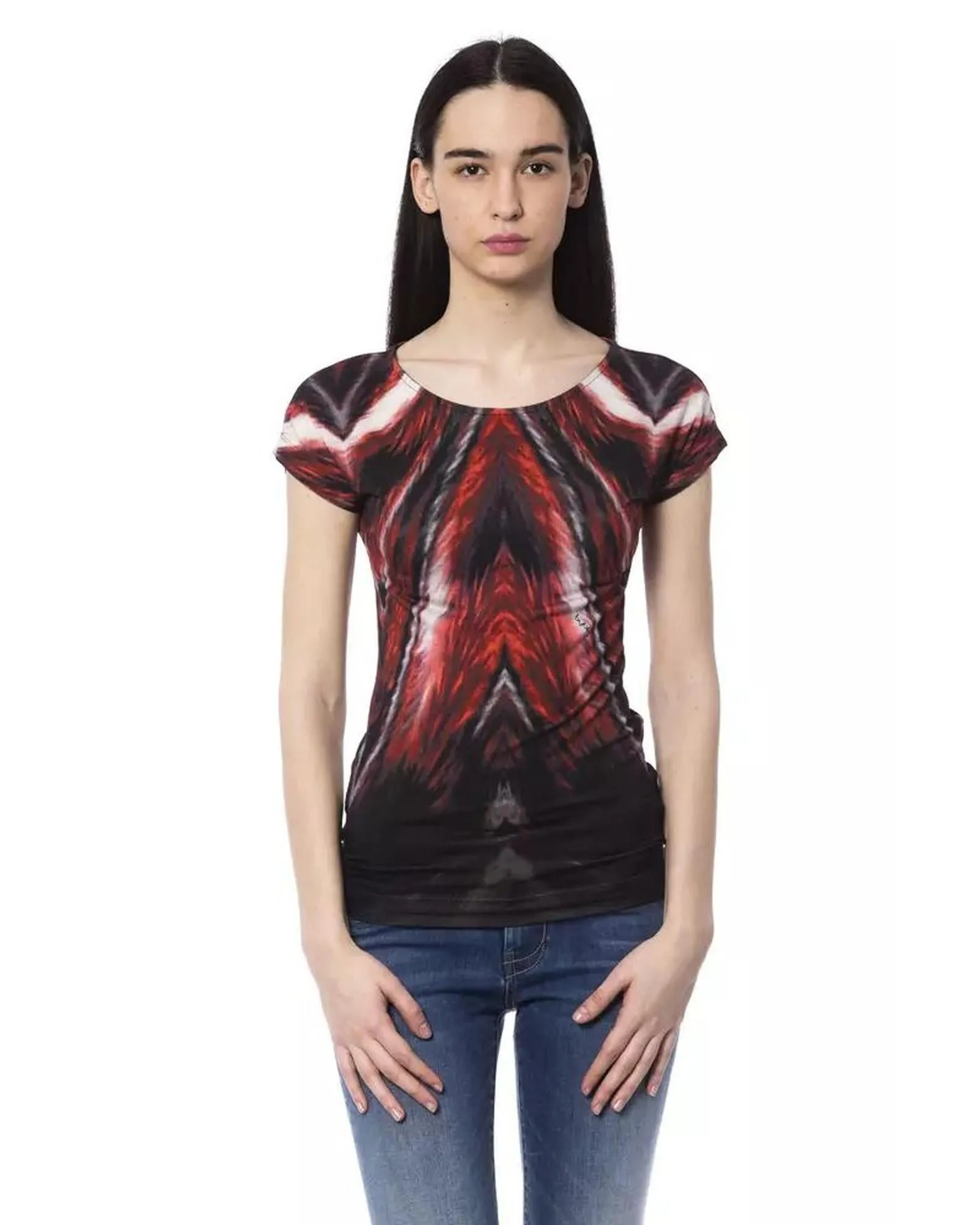 Abstract Print Short Sleeve Top- Multicolor T-Shirts