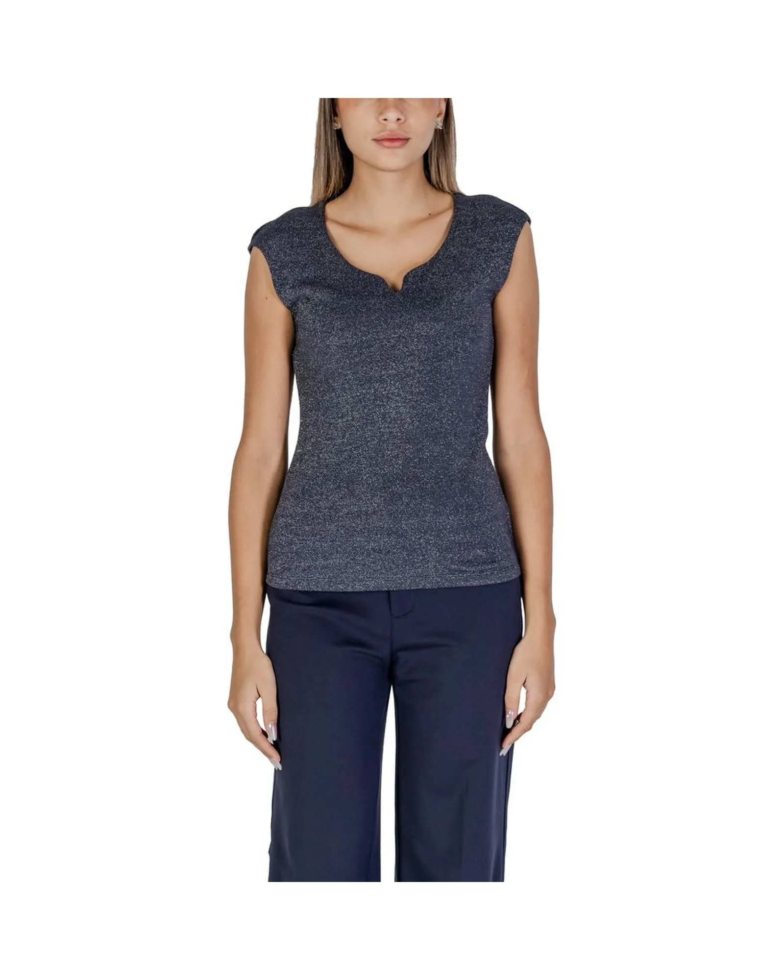 Cap Sleeve VNeck Knit Top Wo - Blue T-Shirts