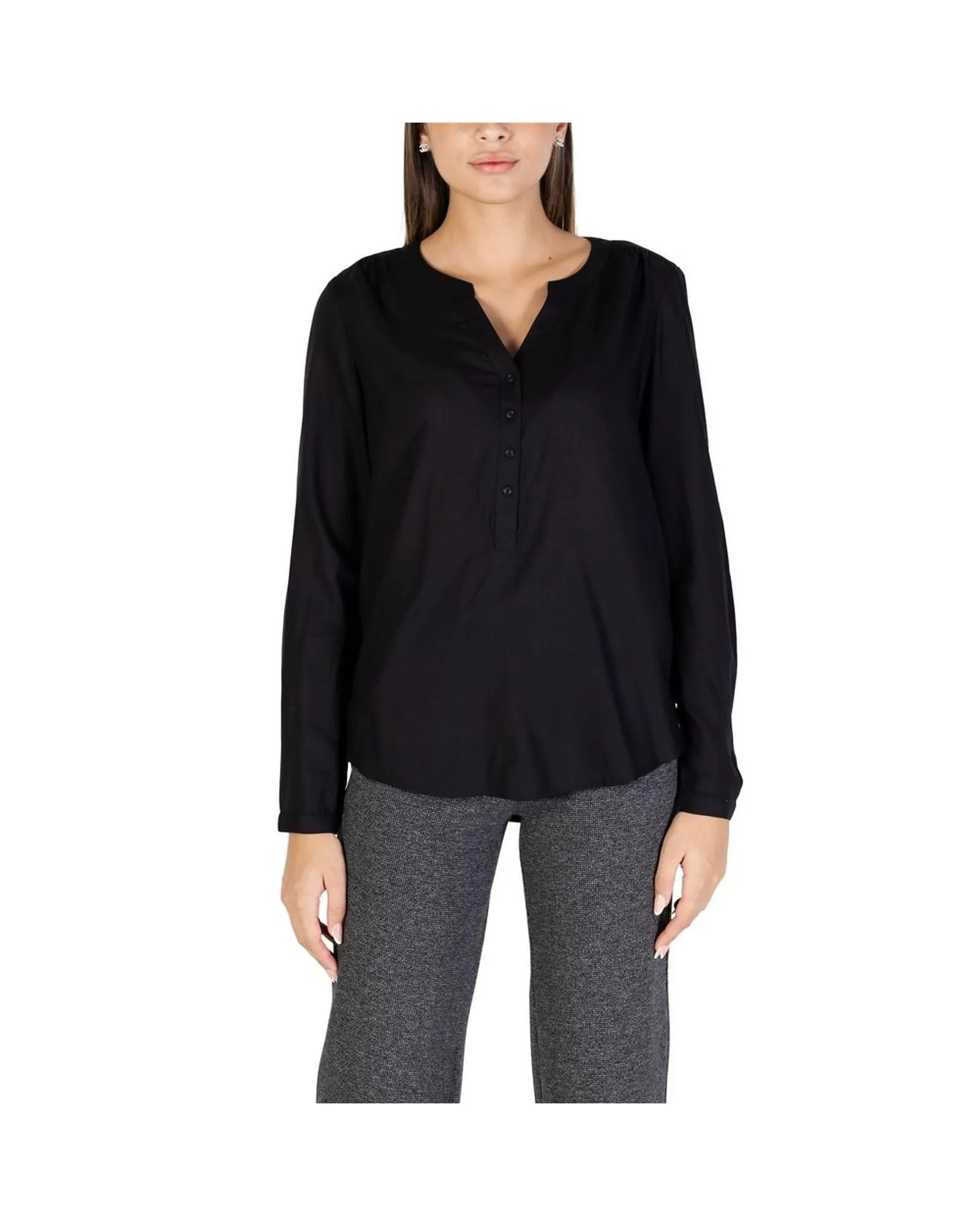 VNeck Long Sleeve Blouse- Black Shirts