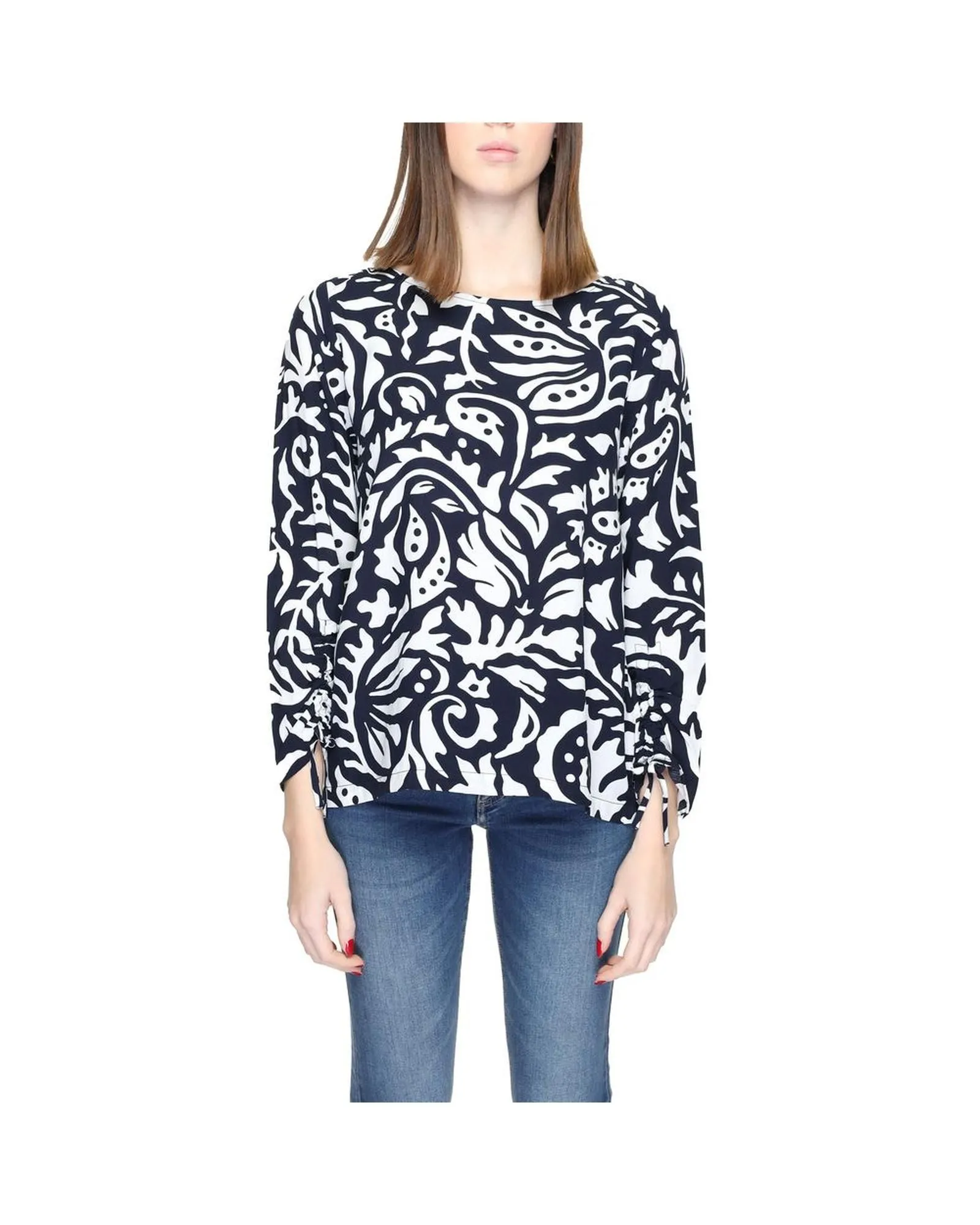 Long Sleeve Printed Blouse- Blue Shirts