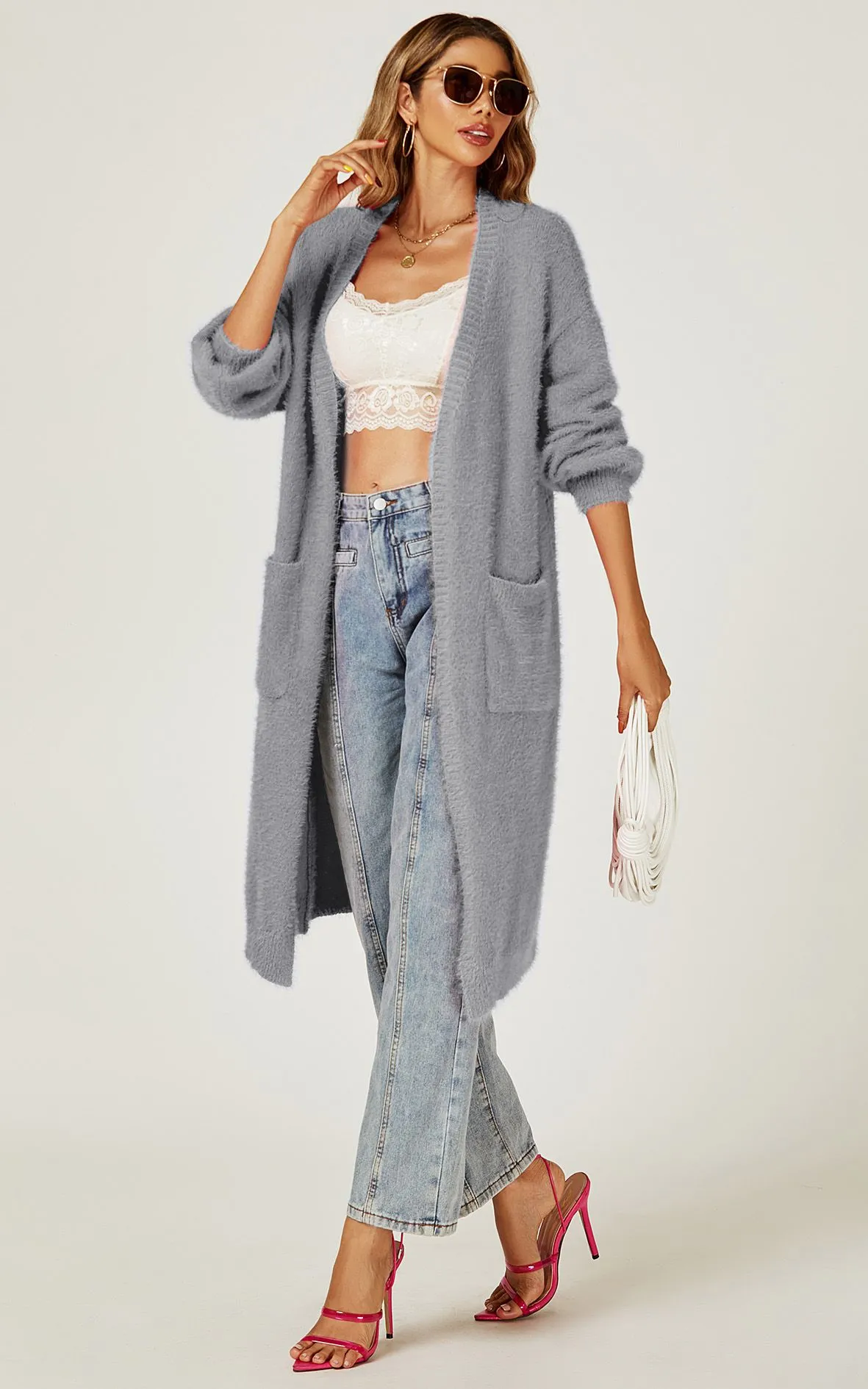 Relaxed Cozy Soft Cardigan In Grey
