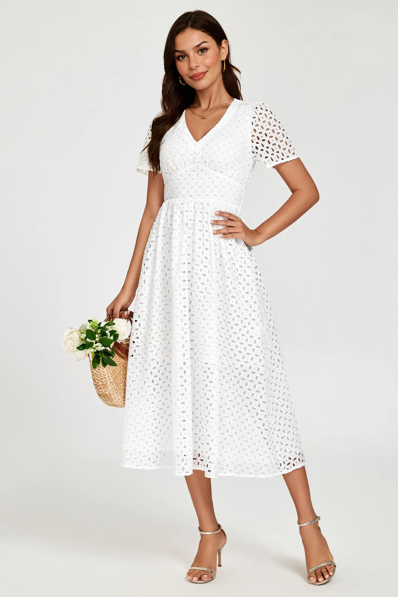 Broderie Anglaise Midi Dress In White