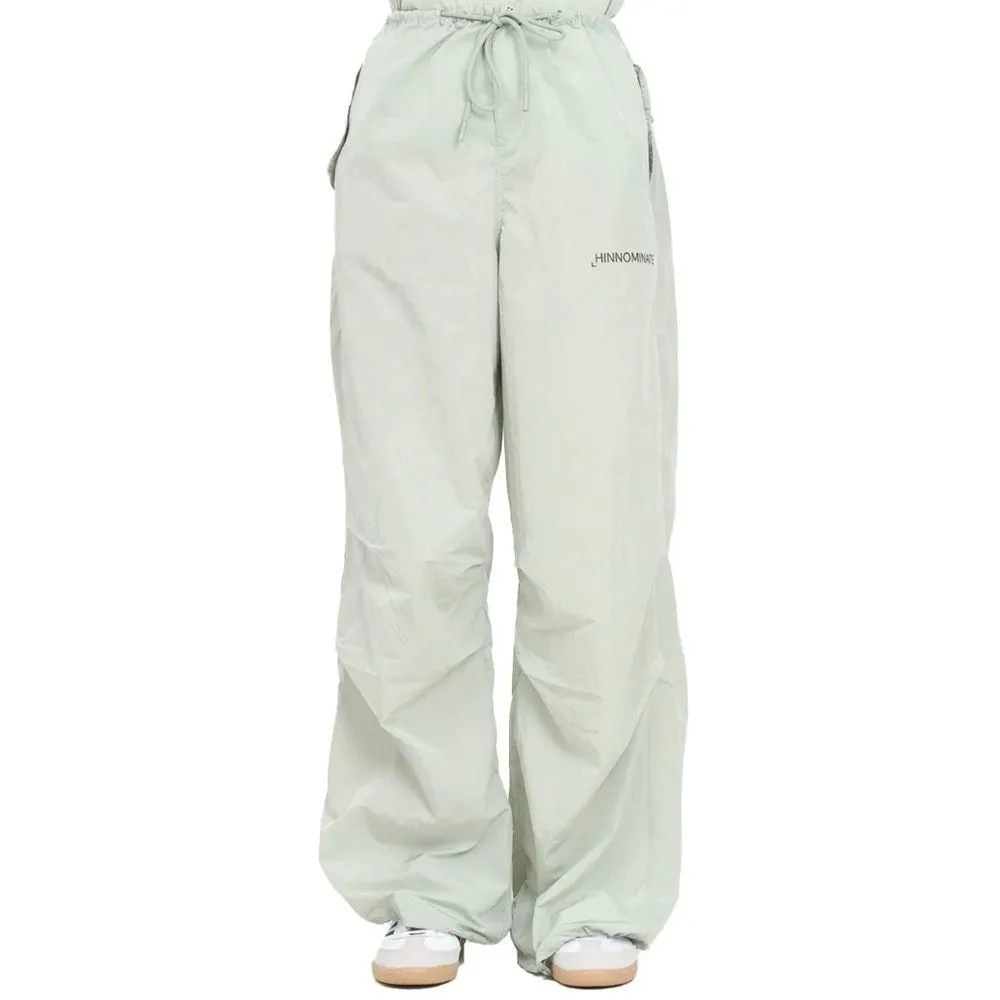 High-Waisted Nylon Trousers with Multiple Pockets- Green Jeans