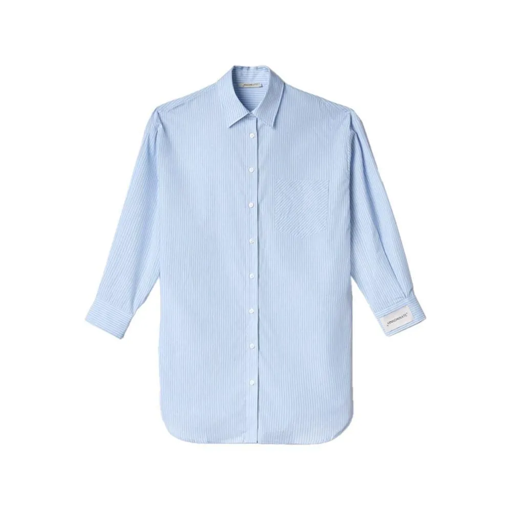 Striped Cotton Shirt with Chest Pocket- Blue