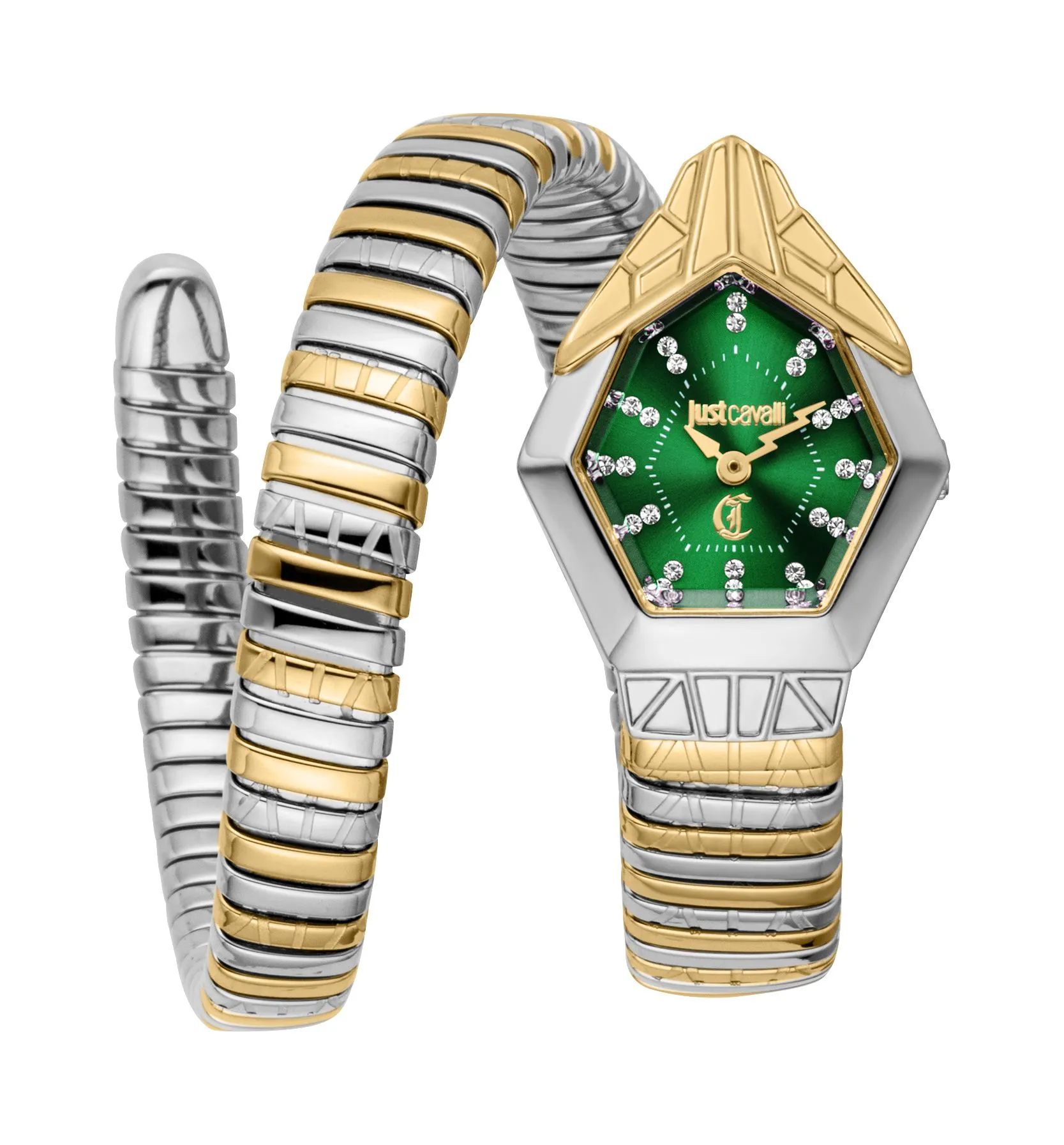 Snake 316L Stainless Steel Green Dial Diamonds Watch