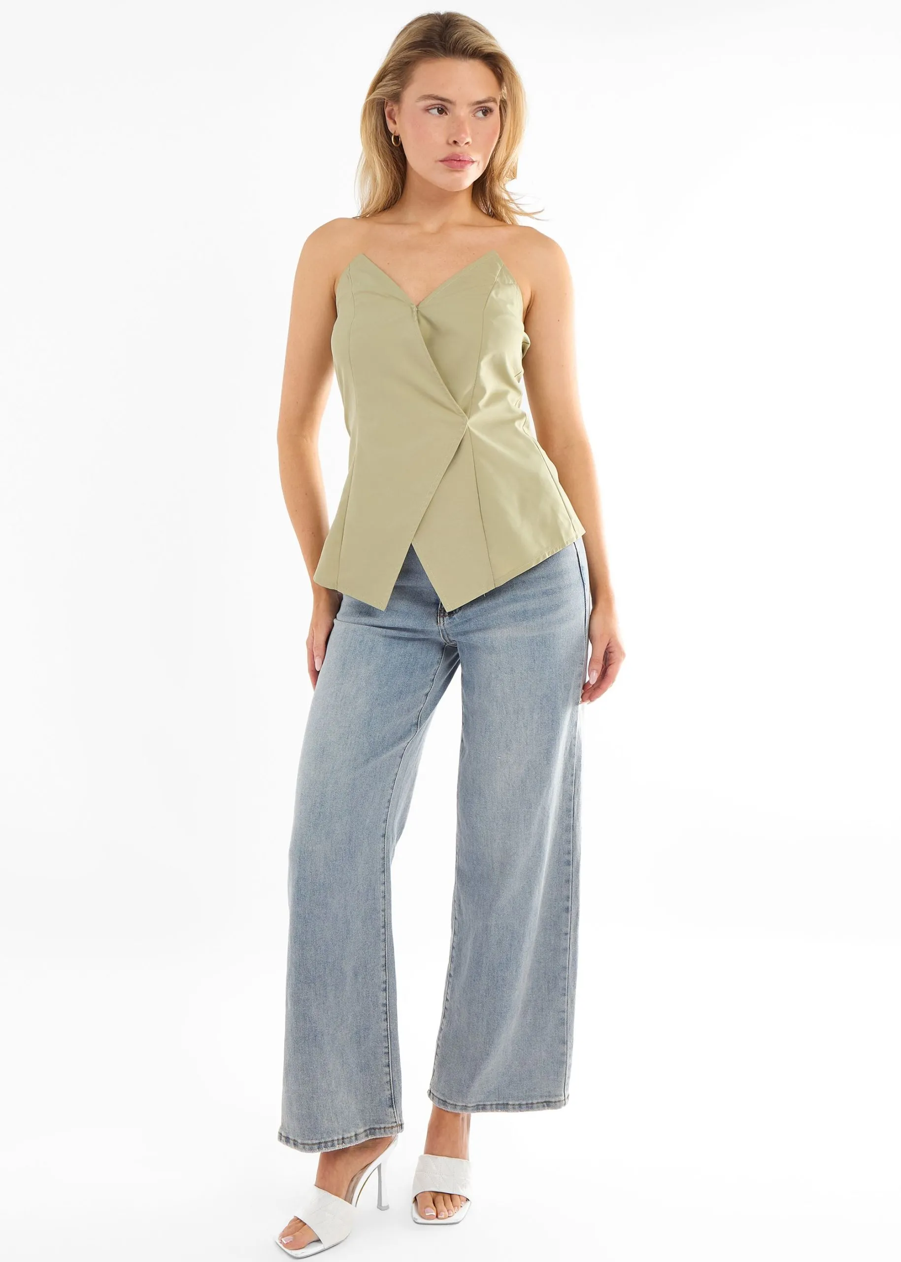 Sage Tall Asymmetric Bandeau Corset Top
