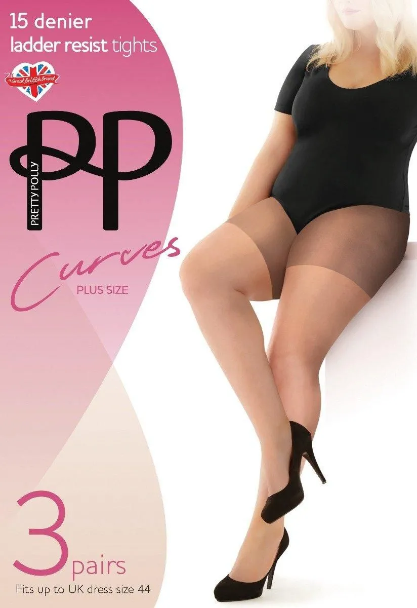 Curves 15 Denier Ladder Resist Tights 3 Pair Pack - Mid Grey