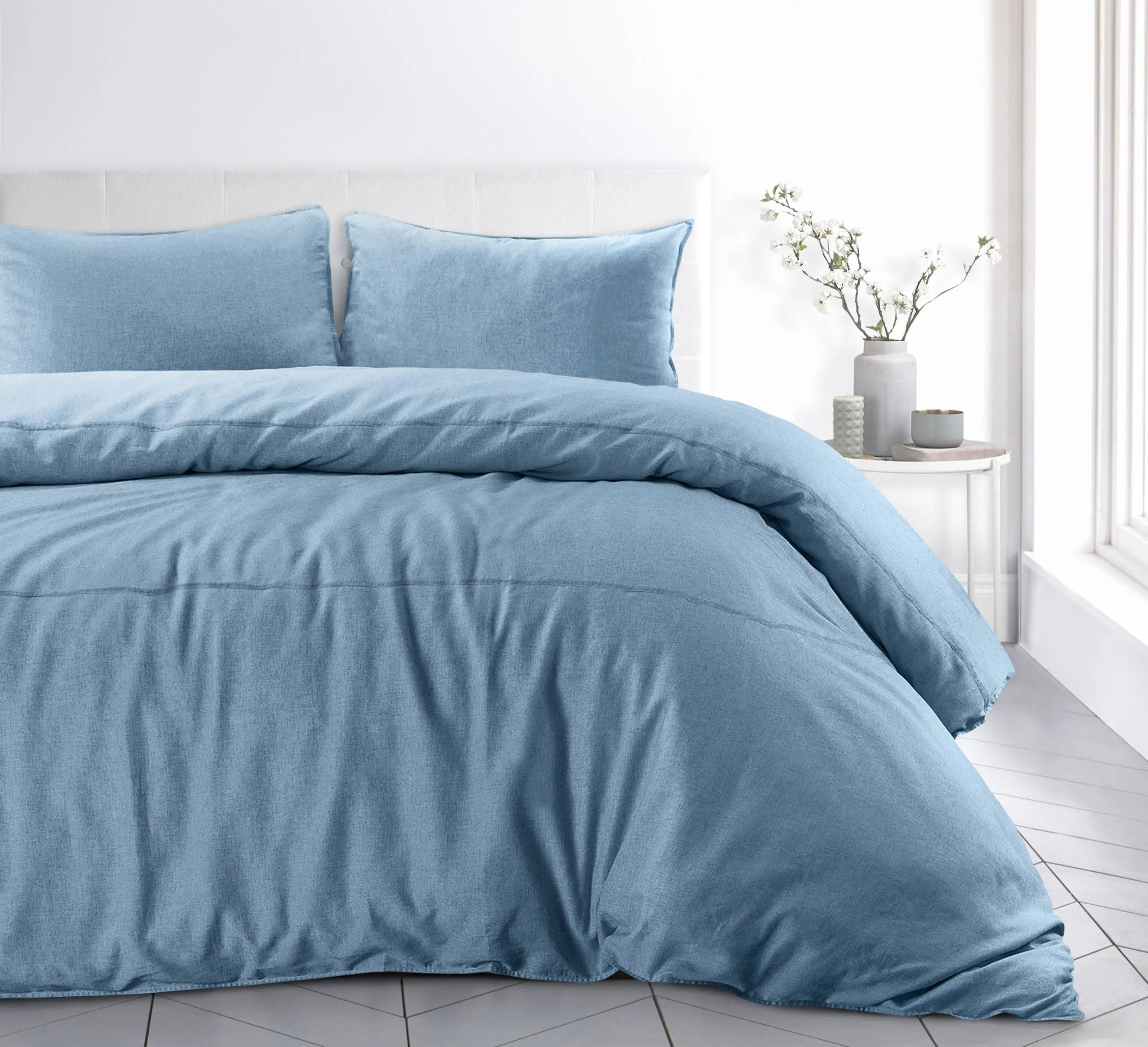 Linen Texture Blue Duvet & Pillowcase Set