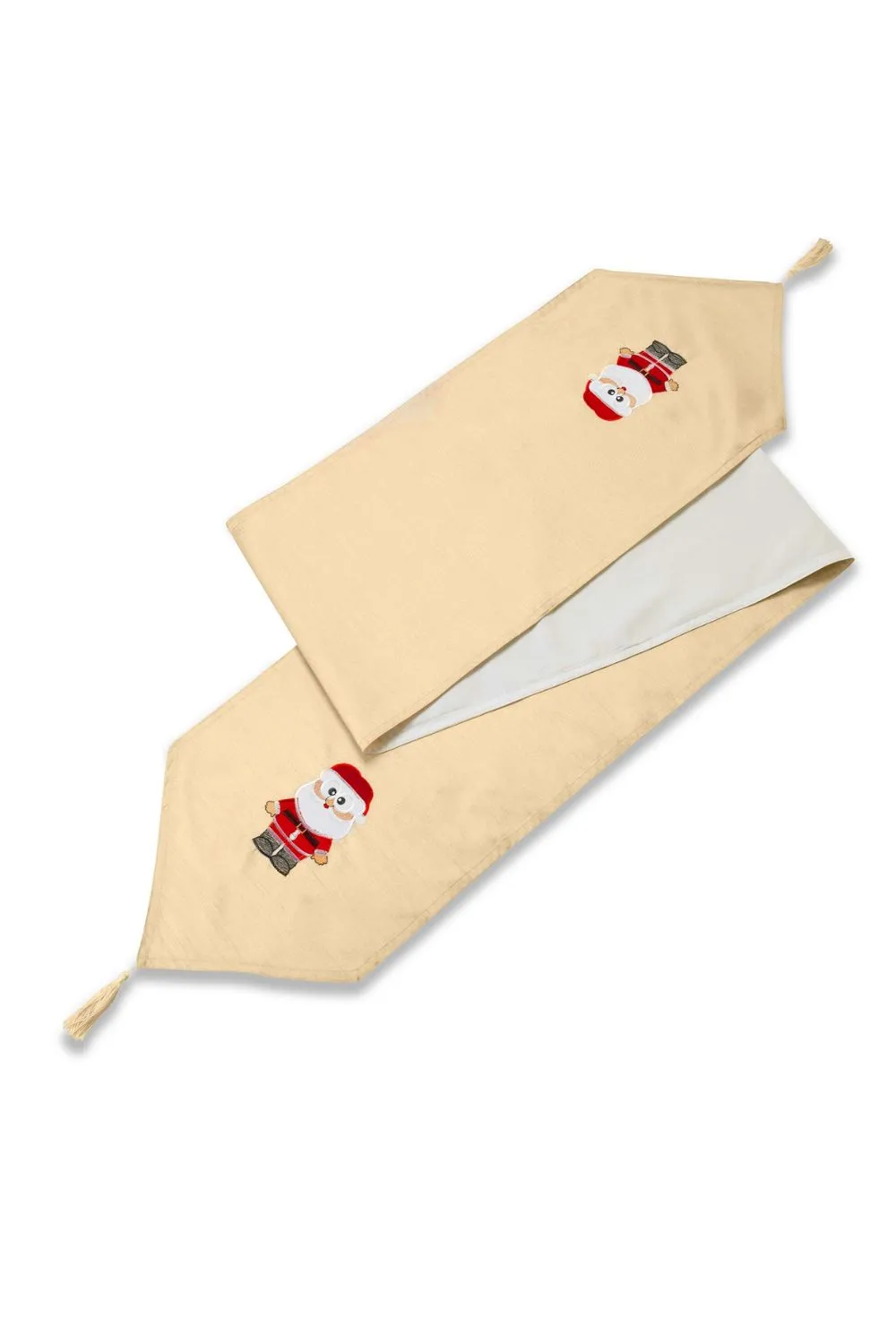 Santa Claus Christmas Festive Embroidered Tassled Table Runner 90"