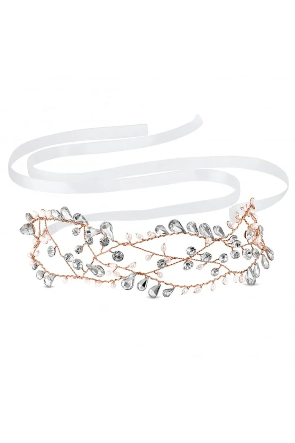 Rose Gold Pearl And Crystal Open Hair Vine - Gift Pouch